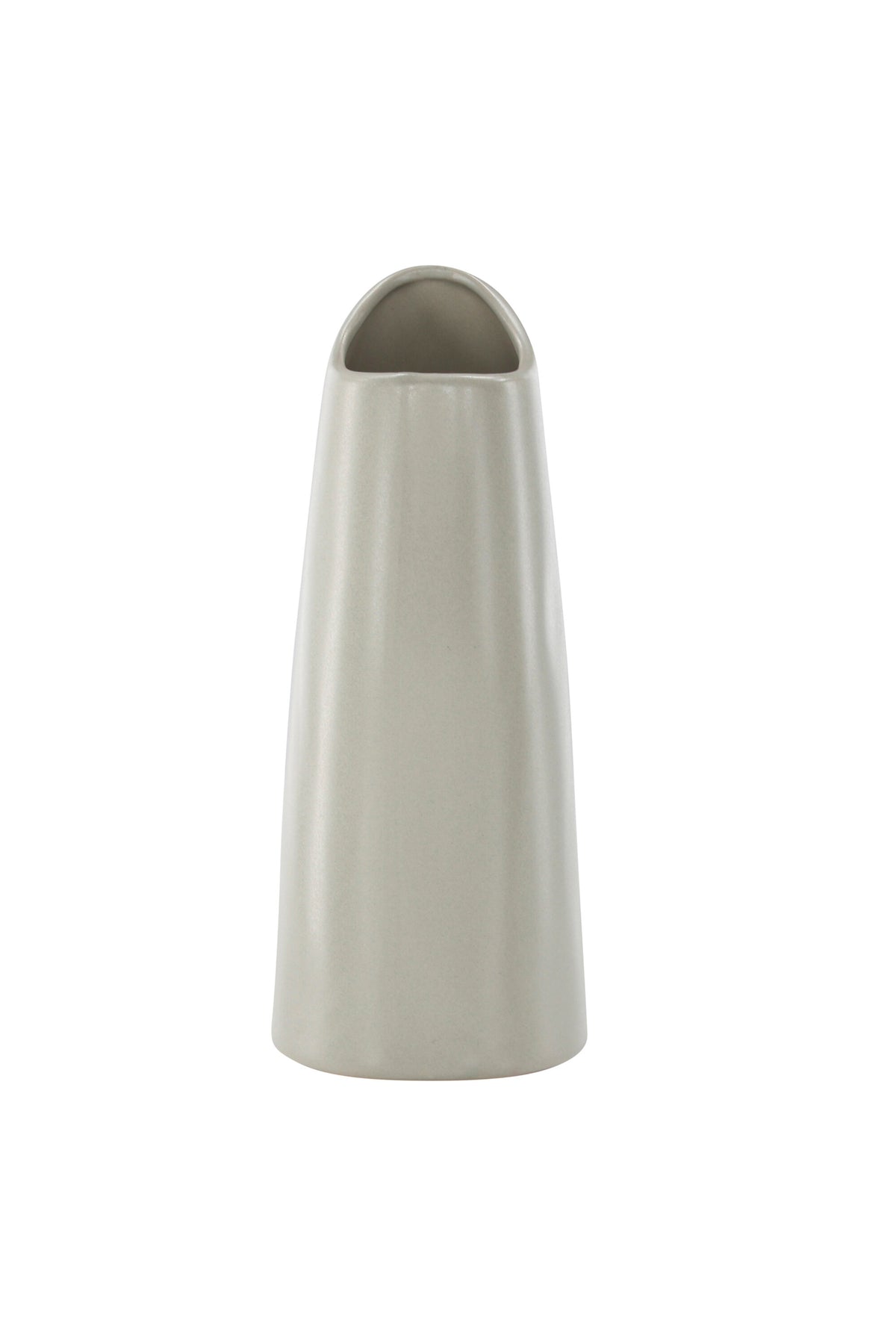 Beige Steinzeug-Vase Ernst mit schwarzen Punkten und glasierter Oberfläche, schlanke Form, Höhe 23 cm.