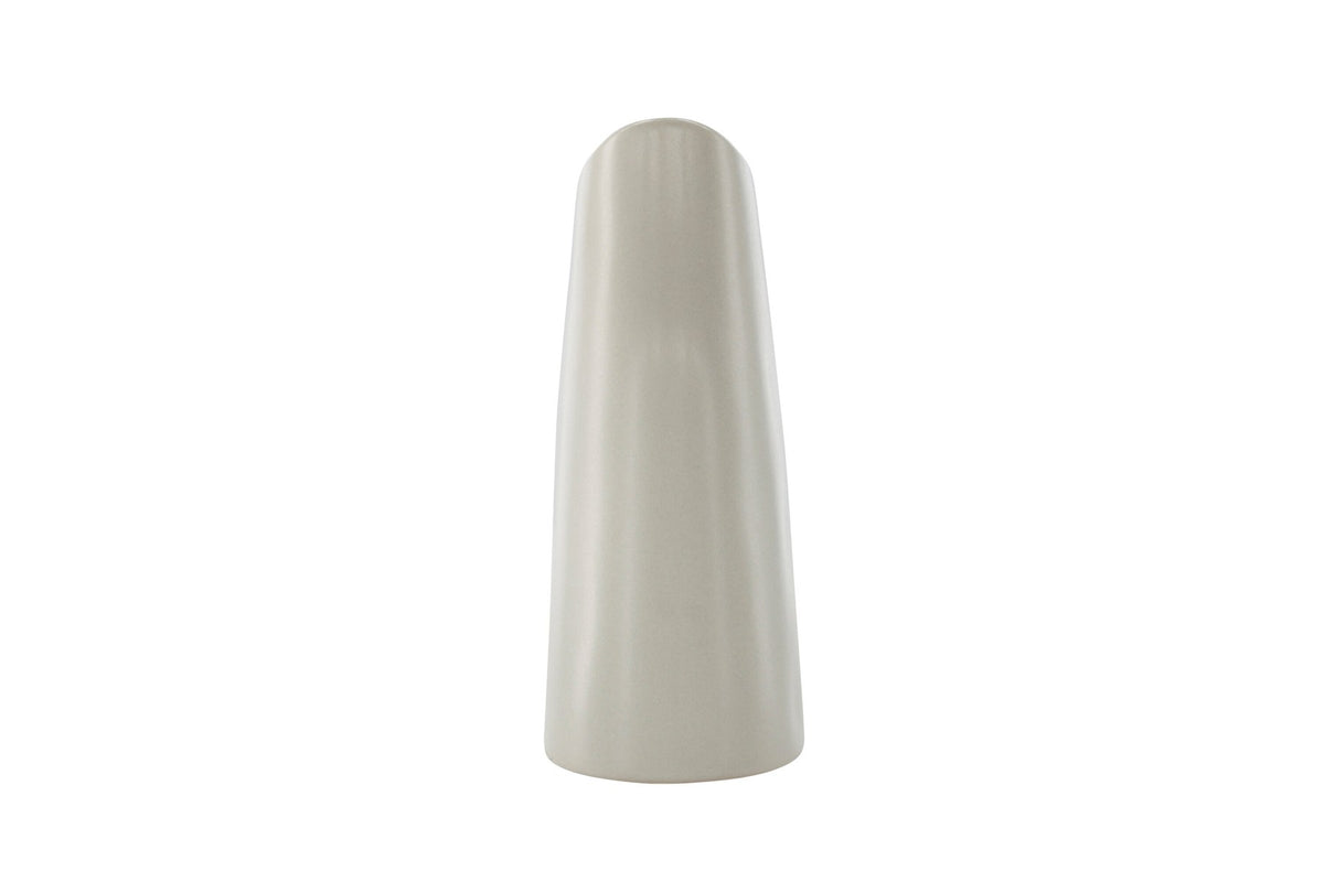 Beige Steinzeug-Vase Ernst mit schwarzen Punkten und glasierter Oberfläche, schlanke Form, Höhe 23 cm.