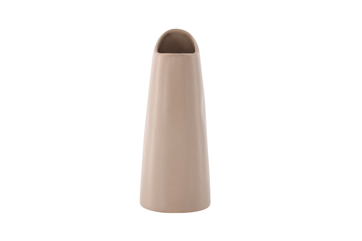 Beige Steinzeug-Vase Ernst mit schwarzen Punkten und glasierter Oberfläche, schlanke Form, Höhe 23 cm.