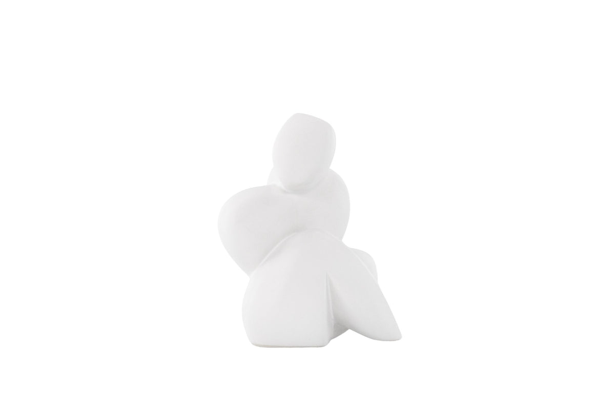 Weisse Skulptur Floda aus Steinzeug von Venture Home, schlichte, figürliche Form, ca. 14 cm hoch, als Deko oder Buchstütze nutzbar.