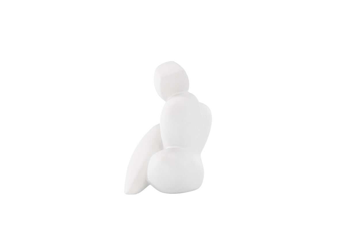 Weisse Skulptur Floda aus Steinzeug von Venture Home, schlichte, figürliche Form, ca. 14 cm hoch, als Deko oder Buchstütze nutzbar.