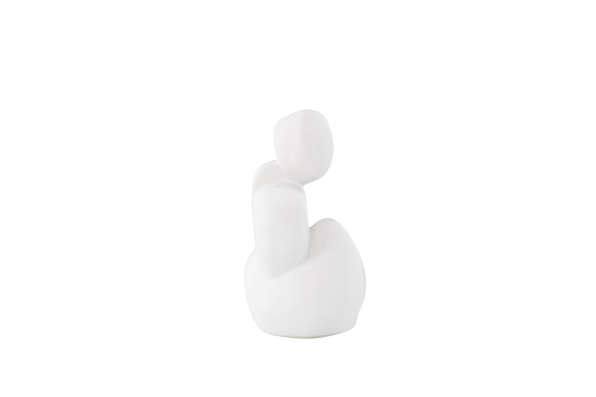 Weisse Skulptur Floda aus Steinzeug von Venture Home, schlichte, figürliche Form, ca. 14 cm hoch, als Deko oder Buchstütze nutzbar.