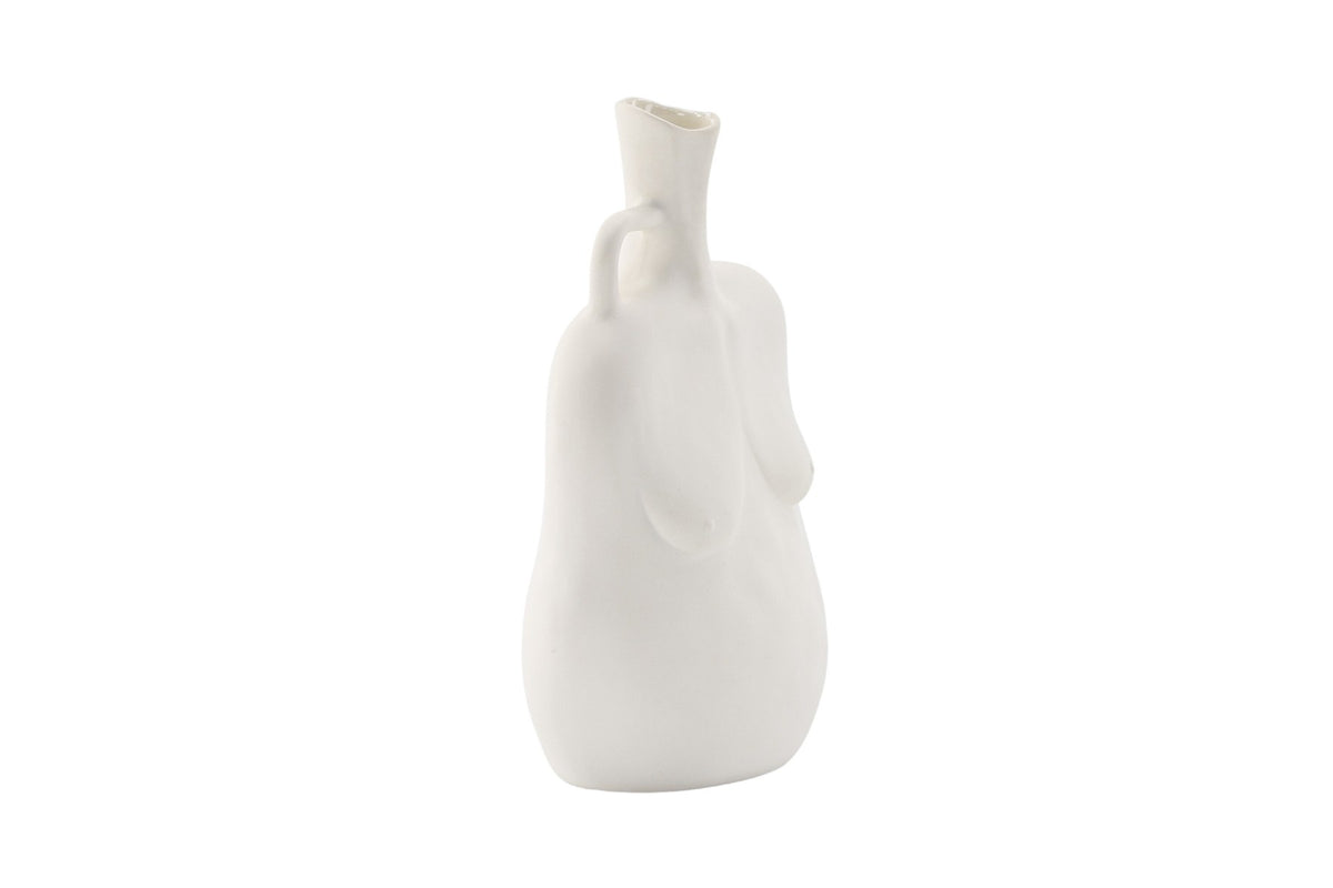 Conta Vase von Venture Home aus Steinzeug in Cremefarben, schlanke Form mit schmaler Öffnung, Höhe 25 cm, Off-White.