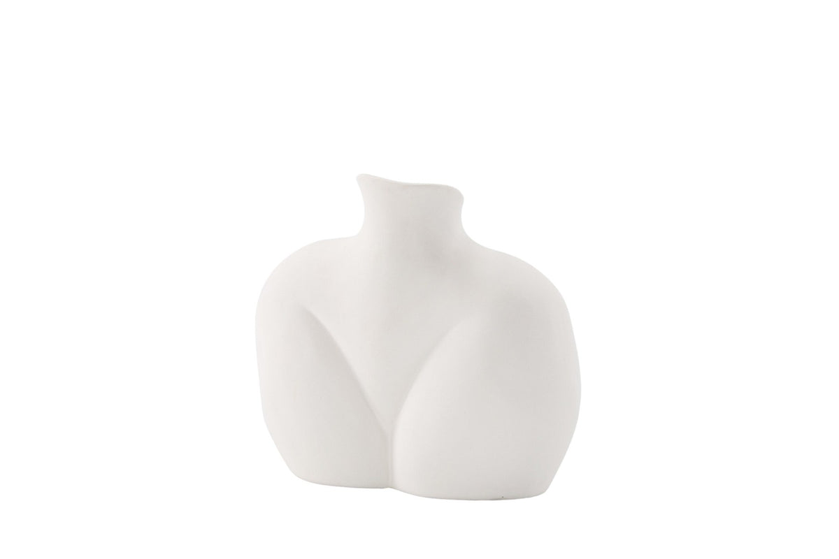 Cremefarbene Harvey Vase aus Steinzeug von Venture Home mit geschwungener, an die weibliche Form angelehnter Silhouette.