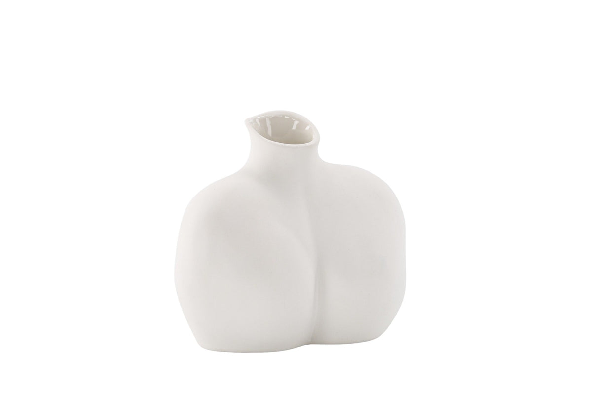 Cremefarbene Harvey Vase aus Steinzeug von Venture Home mit geschwungener, an die weibliche Form angelehnter Silhouette.