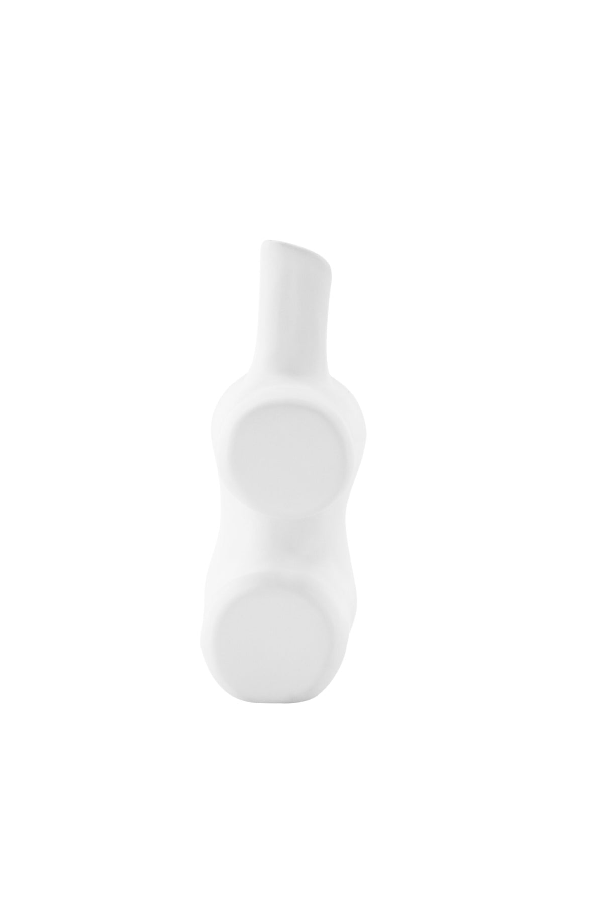 Weisse Vase Dity aus Steinzeug mit schmaler Öffnung, schlanker Form und glatter Oberfläche, freigestellt fotografiert.