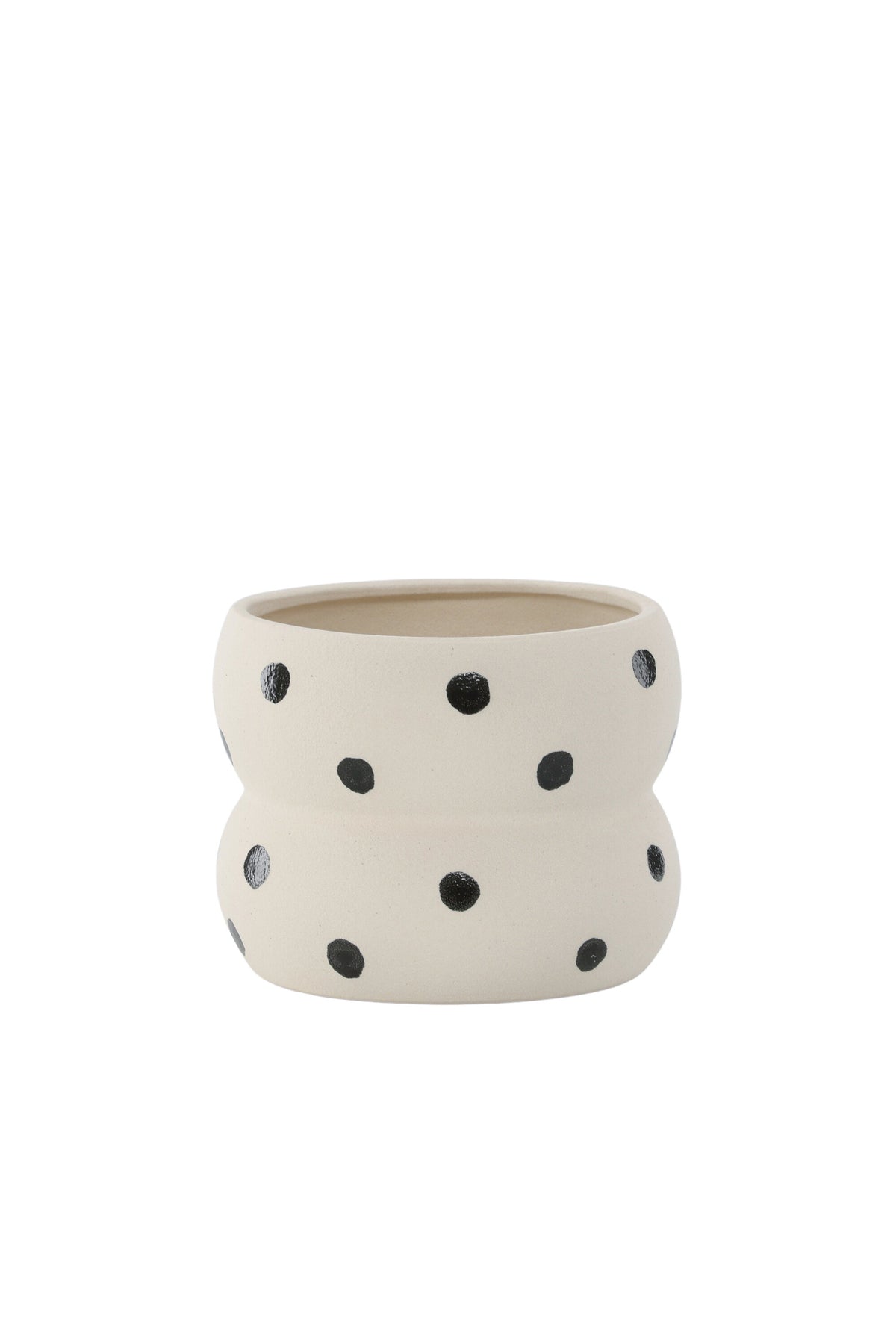 Dapne Vase von Venture Home aus Steinzeug in Schwarz-Weiss, rundliche Form mit einem Durchmesser von 16 cm und einer Höhe von 13 cm.