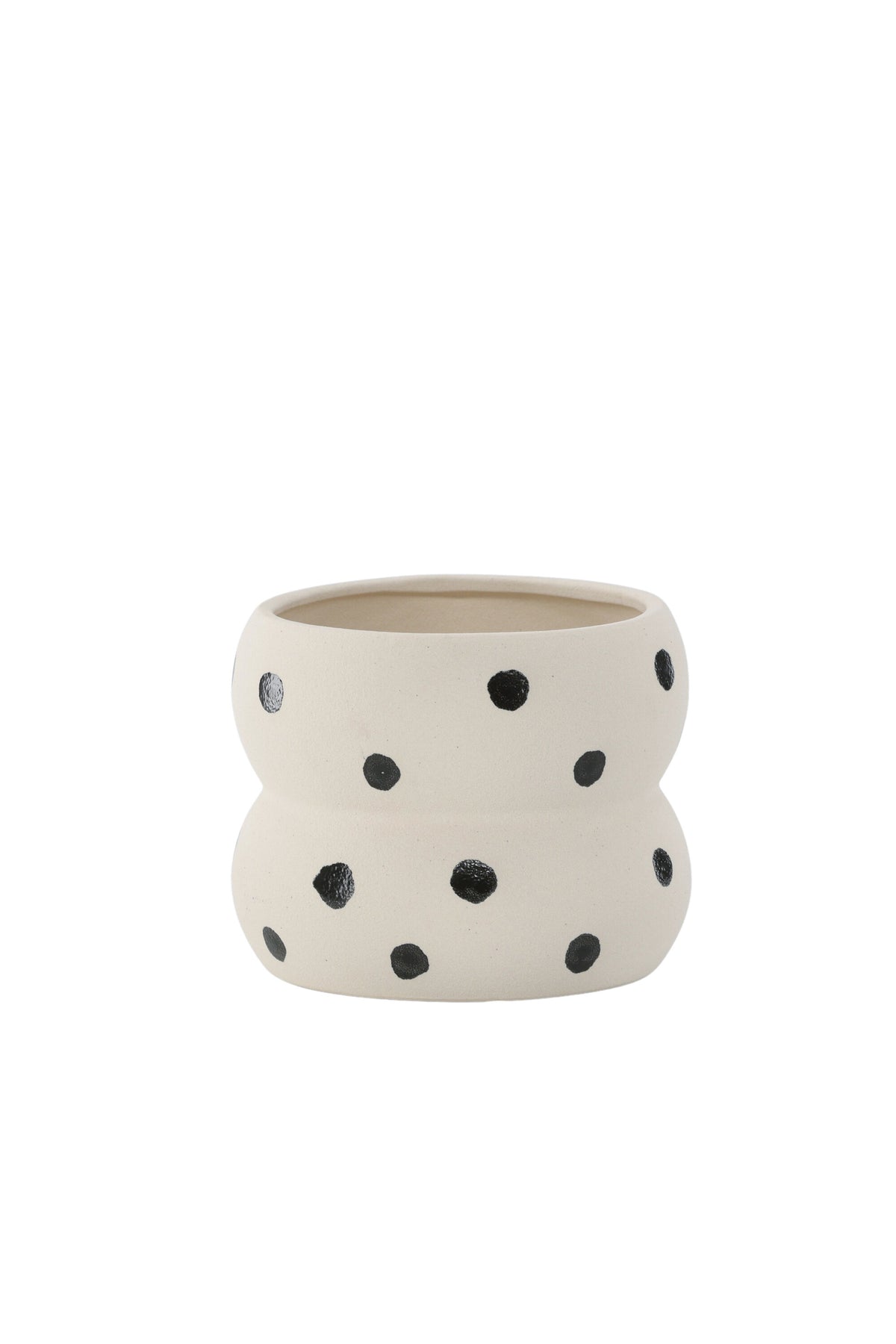 Dapne Vase von Venture Home aus Steinzeug in Schwarz-Weiss, rundliche Form mit einem Durchmesser von 16 cm und einer Höhe von 13 cm.