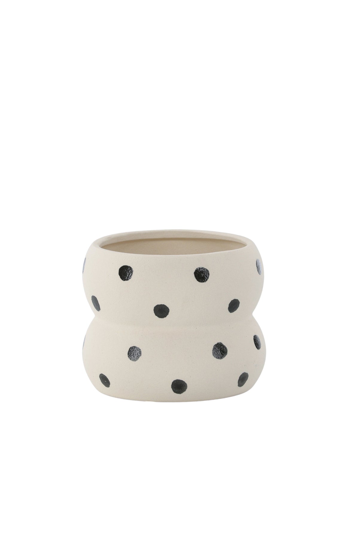 Dapne Vase von Venture Home aus Steinzeug in Schwarz-Weiss, rundliche Form mit einem Durchmesser von 16 cm und einer Höhe von 13 cm.