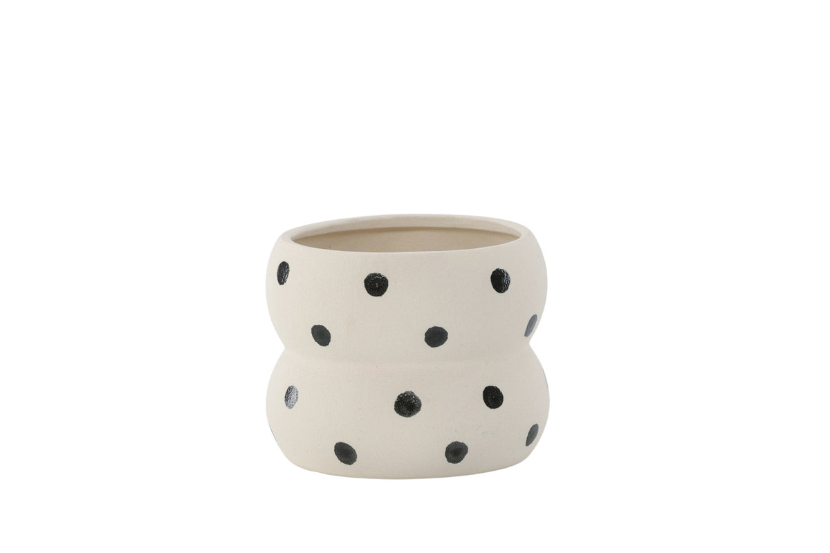 Dapne Vase von Venture Home aus Steinzeug in Schwarz-Weiss, rundliche Form mit einem Durchmesser von 16 cm und einer Höhe von 13 cm.