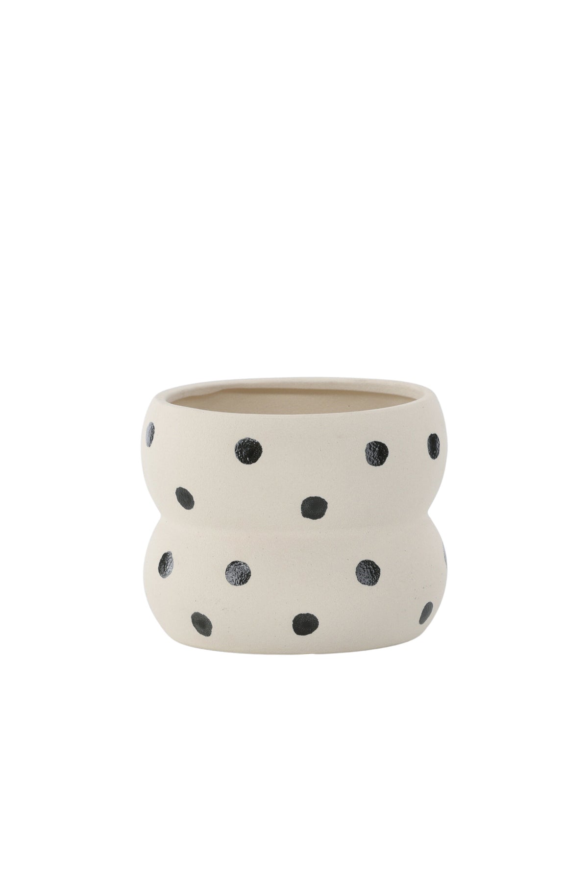 Dapne Vase von Venture Home aus Steinzeug in Schwarz-Weiss, rundliche Form mit einem Durchmesser von 16 cm und einer Höhe von 13 cm.