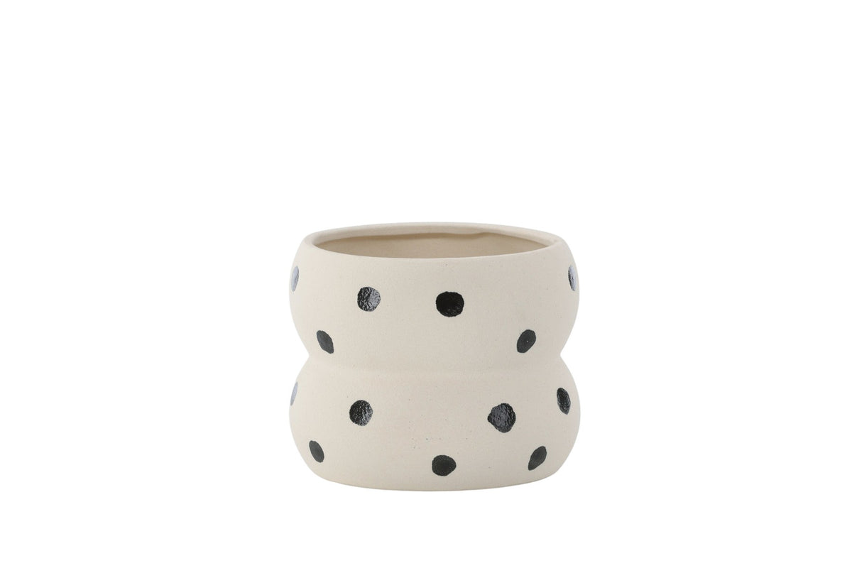 Dapne Vase von Venture Home aus Steinzeug in Schwarz-Weiss, rundliche Form mit einem Durchmesser von 16 cm und einer Höhe von 13 cm.