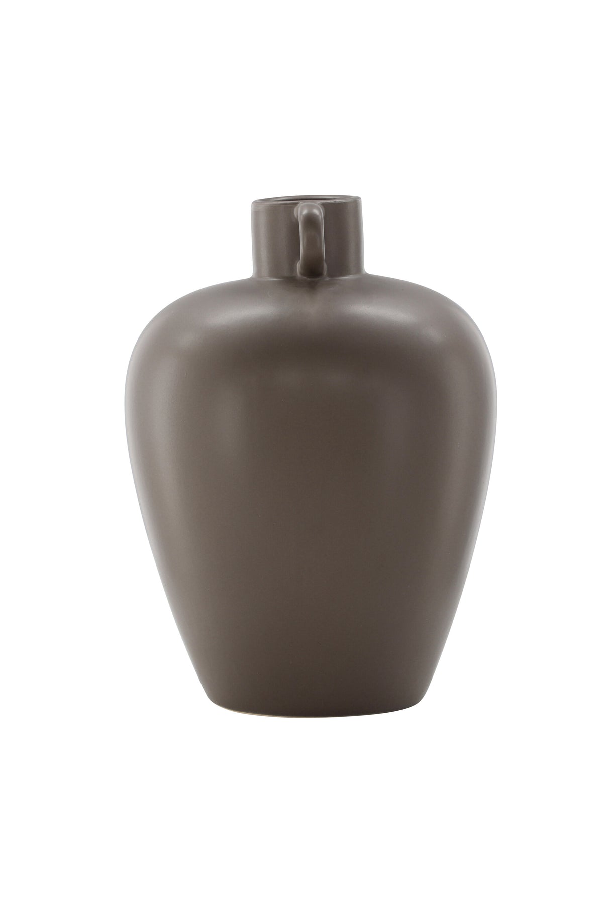 Beige Cent Vase von Venture Home aus Steinzeug mit wellenförmiger Struktur und zwei asymmetrisch angebrachten Griffen an den Seiten.