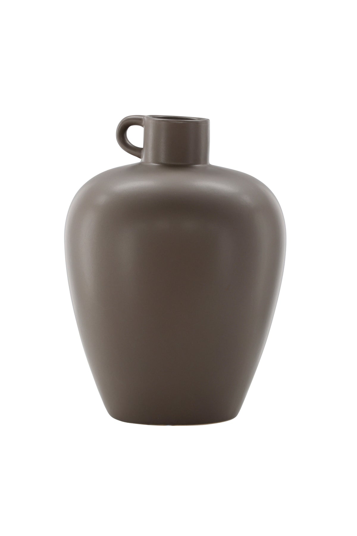 Beige Cent Vase von Venture Home aus Steinzeug mit wellenförmiger Struktur und zwei asymmetrisch angebrachten Griffen an den Seiten.