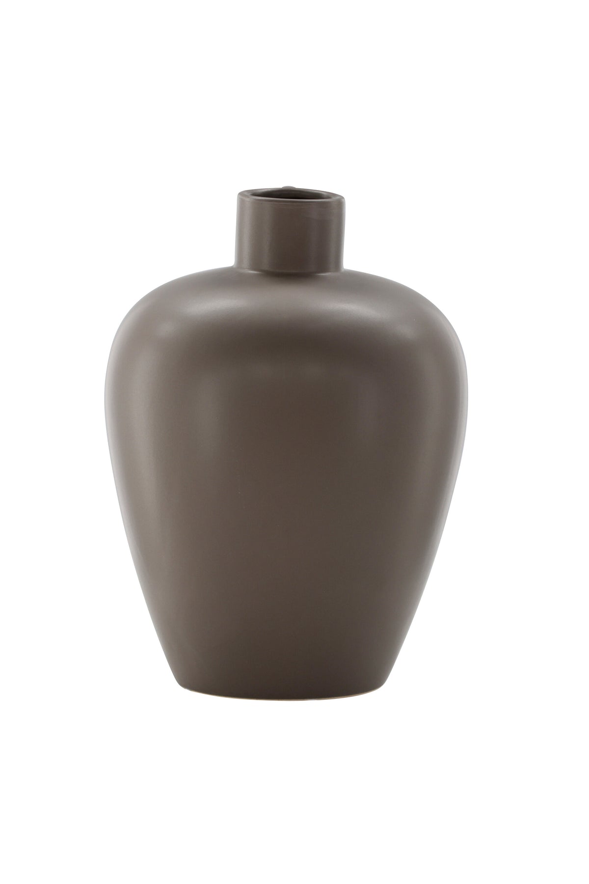 Beige Cent Vase von Venture Home aus Steinzeug mit wellenförmiger Struktur und zwei asymmetrisch angebrachten Griffen an den Seiten.
