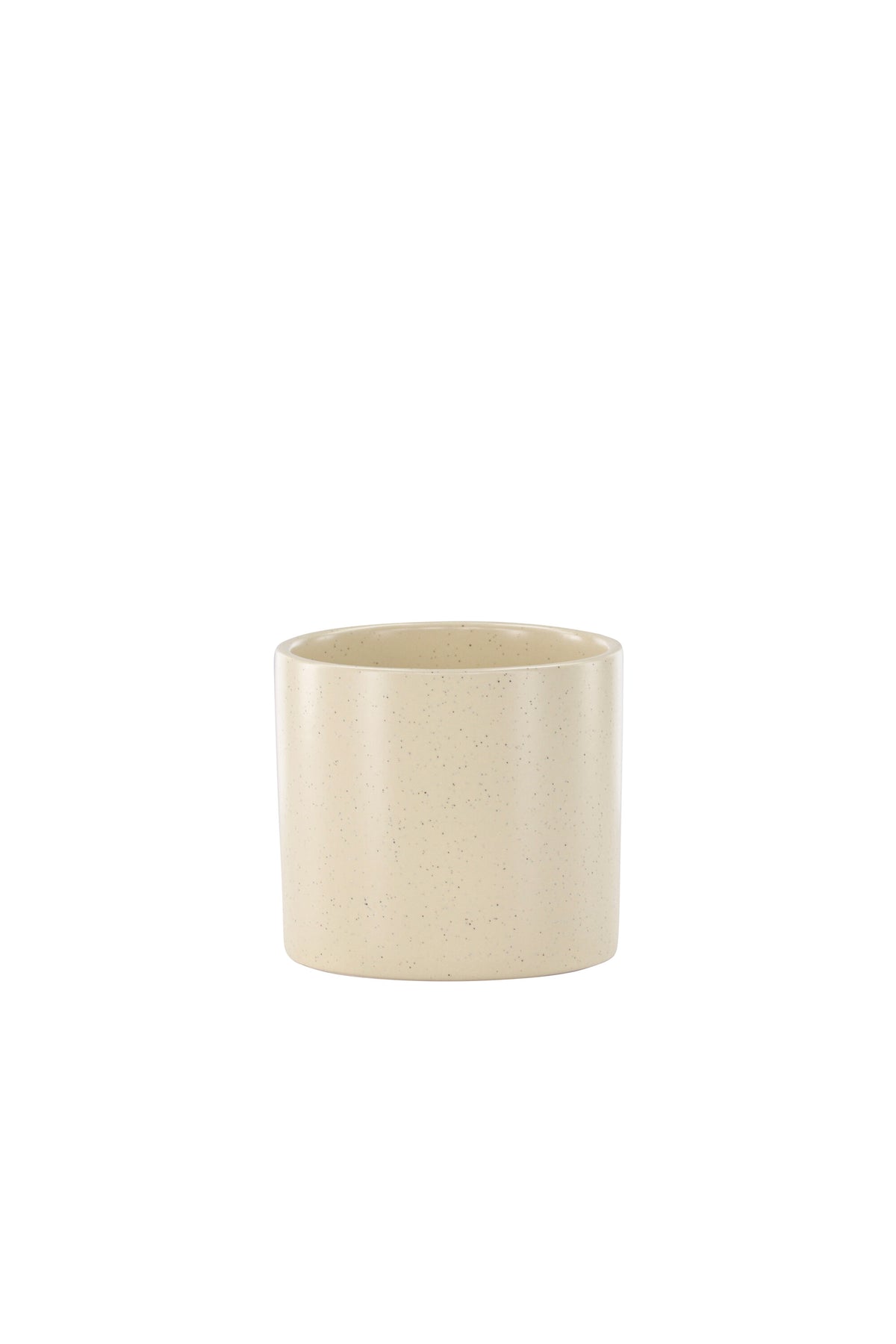 Schwarz-dunkelgraue Vase Sane aus Steinzeug mit gepunktetem Muster, rundlicher Form, Durchmesser 11 cm und Höhe 10 cm.