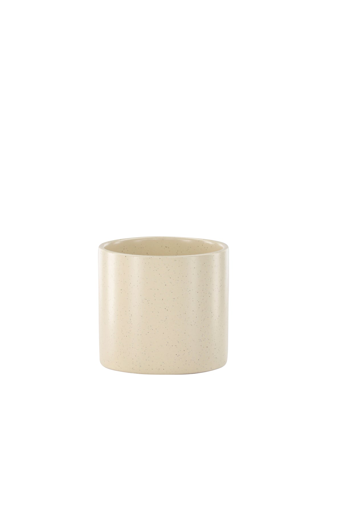 Schwarz-dunkelgraue Vase Sane aus Steinzeug mit gepunktetem Muster, rundlicher Form, Durchmesser 11 cm und Höhe 10 cm.