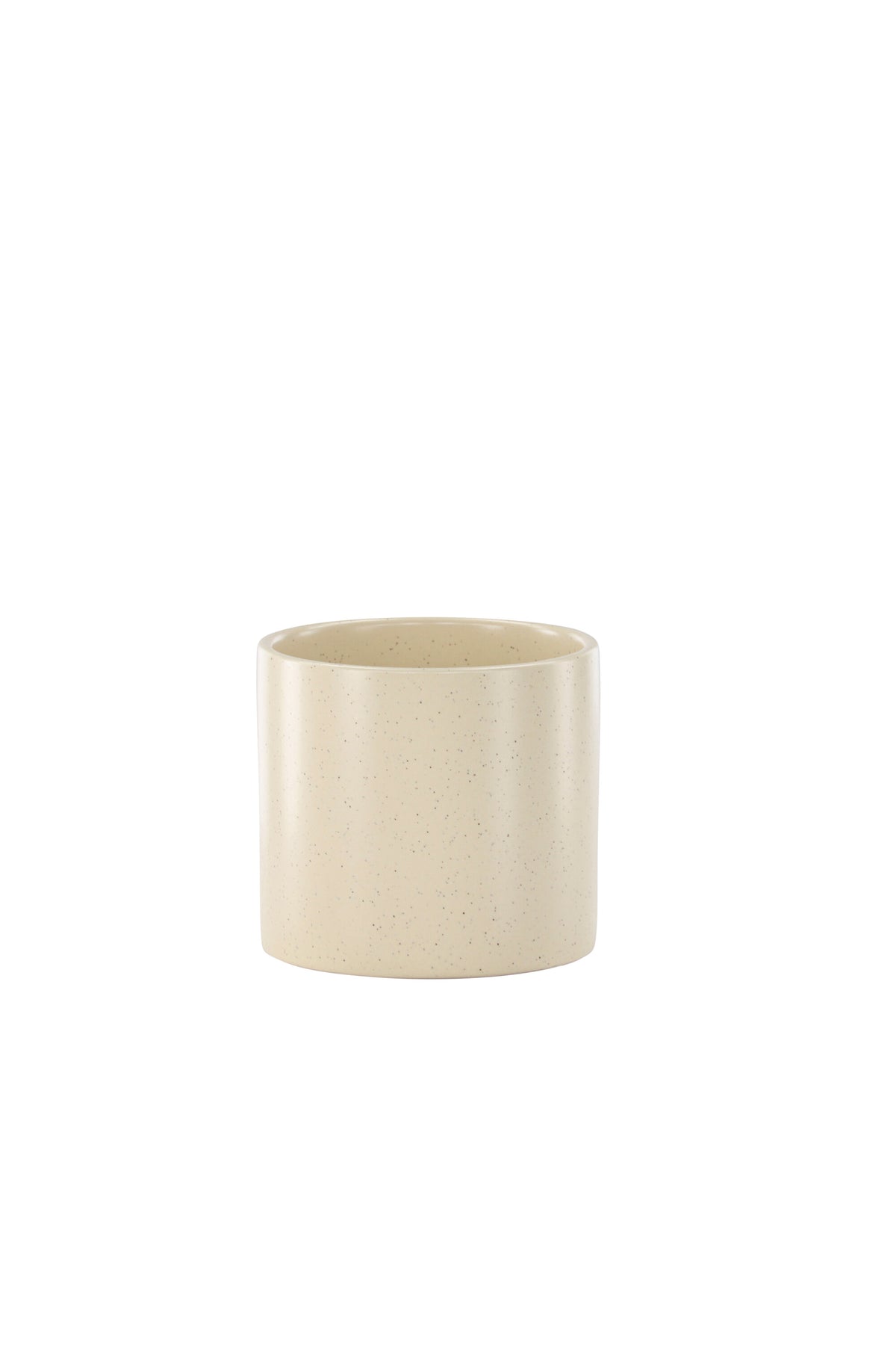 Schwarz-dunkelgraue Vase Sane aus Steinzeug mit gepunktetem Muster, rundlicher Form, Durchmesser 11 cm und Höhe 10 cm.