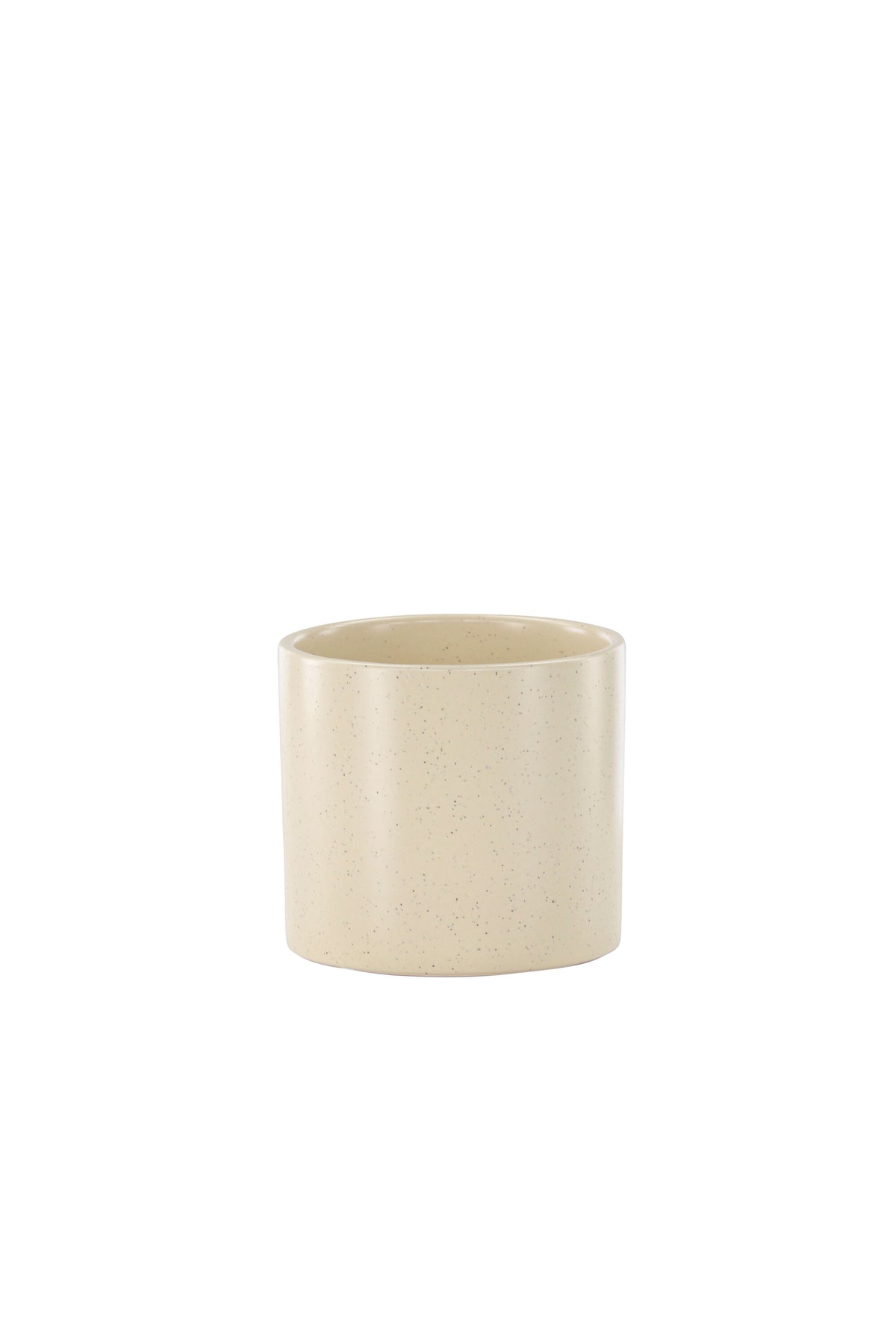 Schwarz-dunkelgraue Vase Sane aus Steinzeug mit gepunktetem Muster, rundlicher Form, Durchmesser 11 cm und Höhe 10 cm.