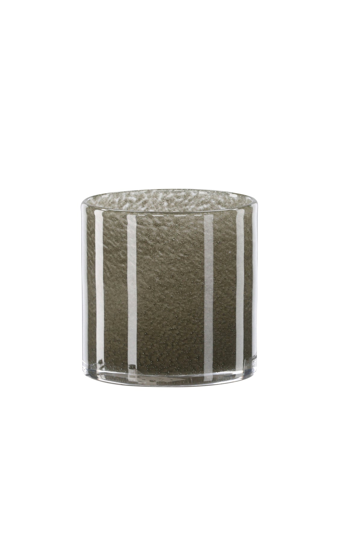 Weisser runder Teelichthalter Glora aus Glas, Durchmesser 8 cm, Höhe 8 cm, schlichte, transparente Oberfläche mit dünner Wandstärke.
