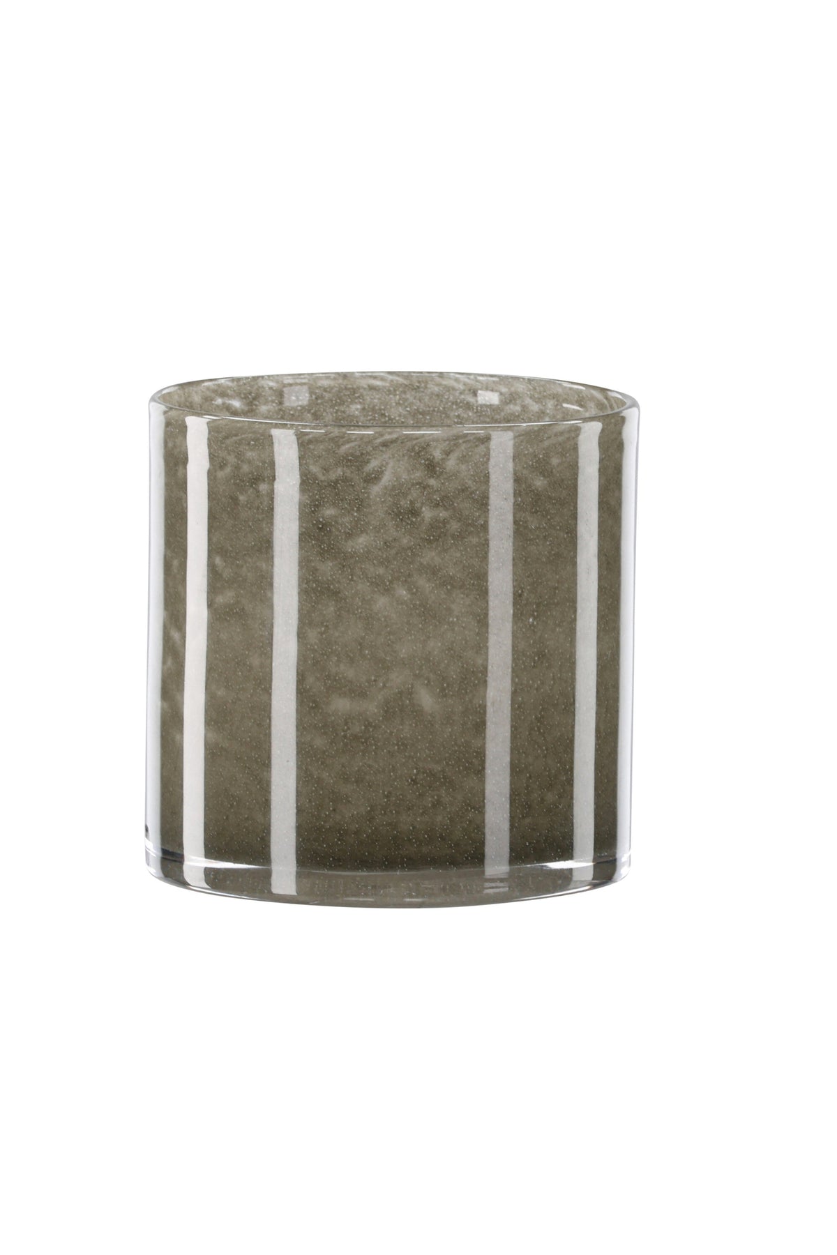 Weisser runder Teelichthalter Glora aus Glas, Durchmesser 8 cm, Höhe 8 cm, schlichte, transparente Oberfläche mit dünner Wandstärke.