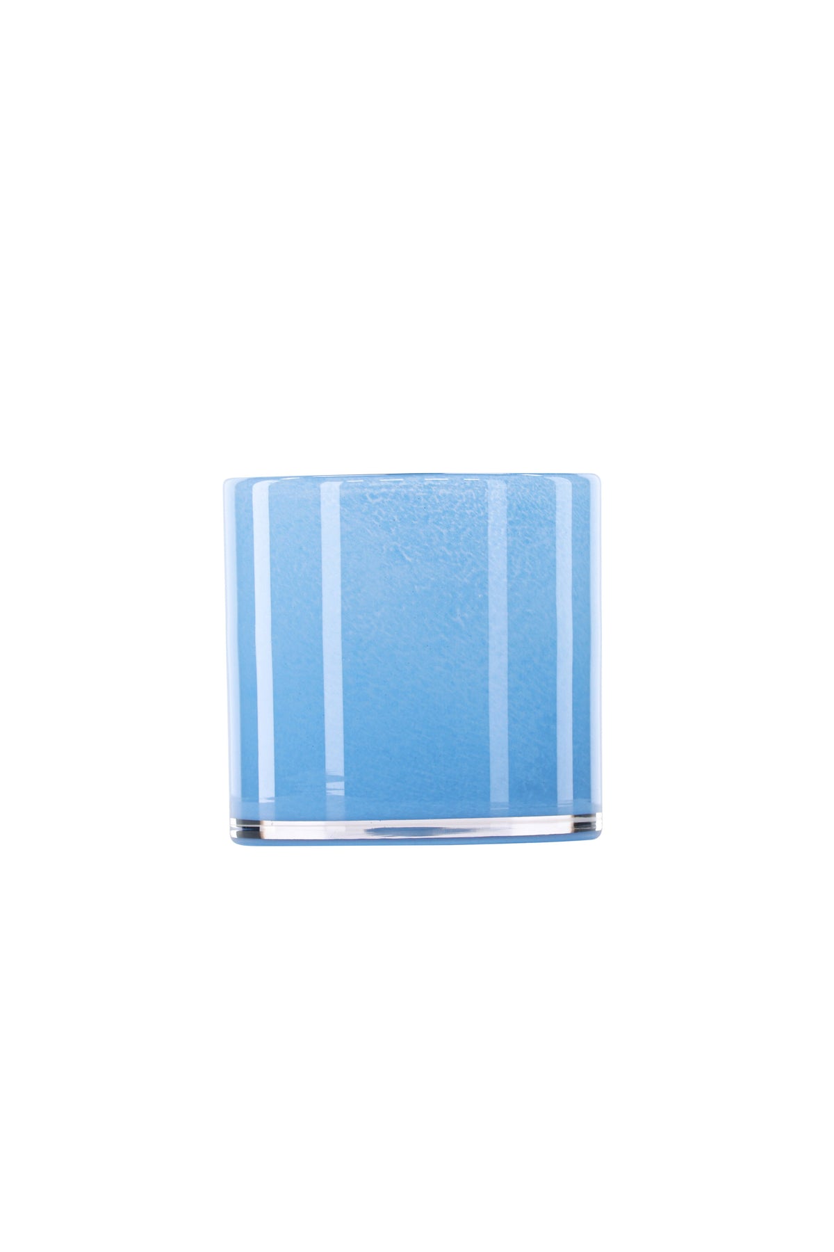 Weisser runder Teelichthalter Glora aus Glas, Durchmesser 8 cm, Höhe 8 cm, schlichte, transparente Oberfläche mit dünner Wandstärke.