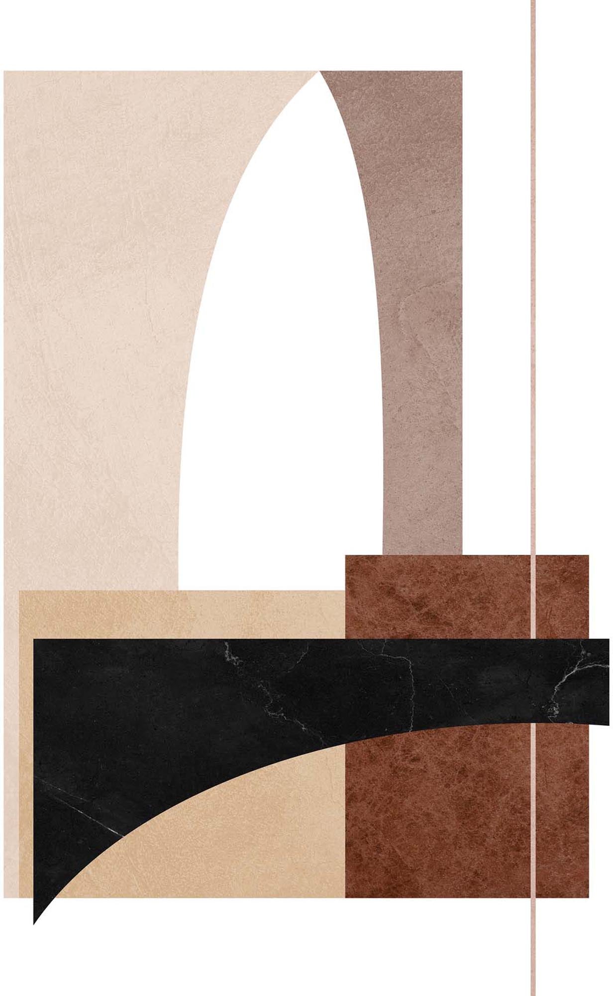 Verleihen Sie Ihrem Raum mit dem Materials Poster von Venture Home eine stilvolle Note – ein einzigartiges Kunstwerk aus erdigen Farben und geometrischen Formen.