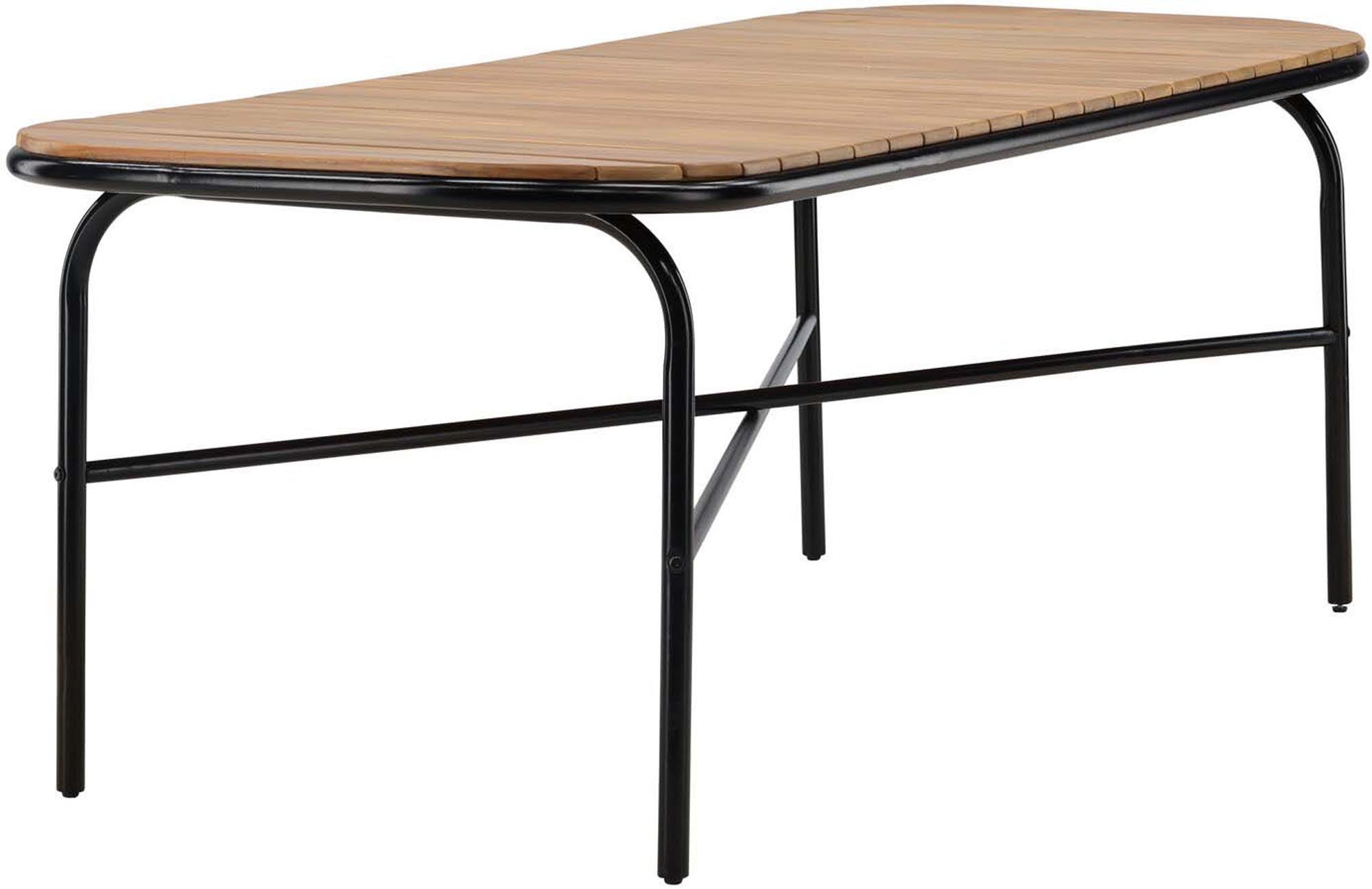 Entdecken Sie den Holmbeck Tisch Outdoor von Venture Home – ein eleganter Gartentisch aus robustem Akazienholz und modernem Stahlgestell.