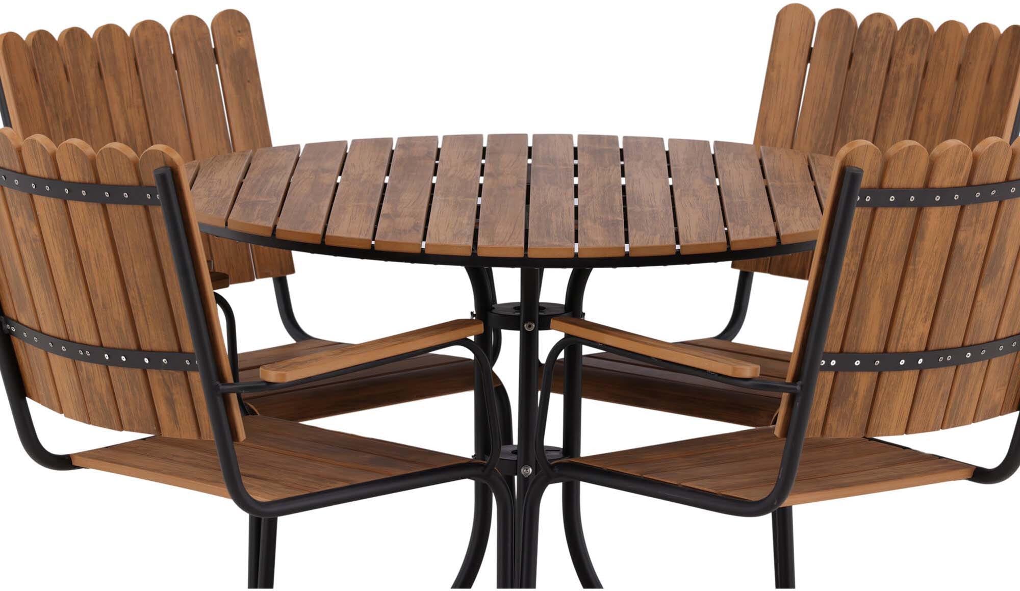 Das Holmsund Outdoor-Tischset von Venture Home kombiniert modernes Design mit Funktionalität, ideal für Garten oder Terrasse, Platz für 4 Personen.