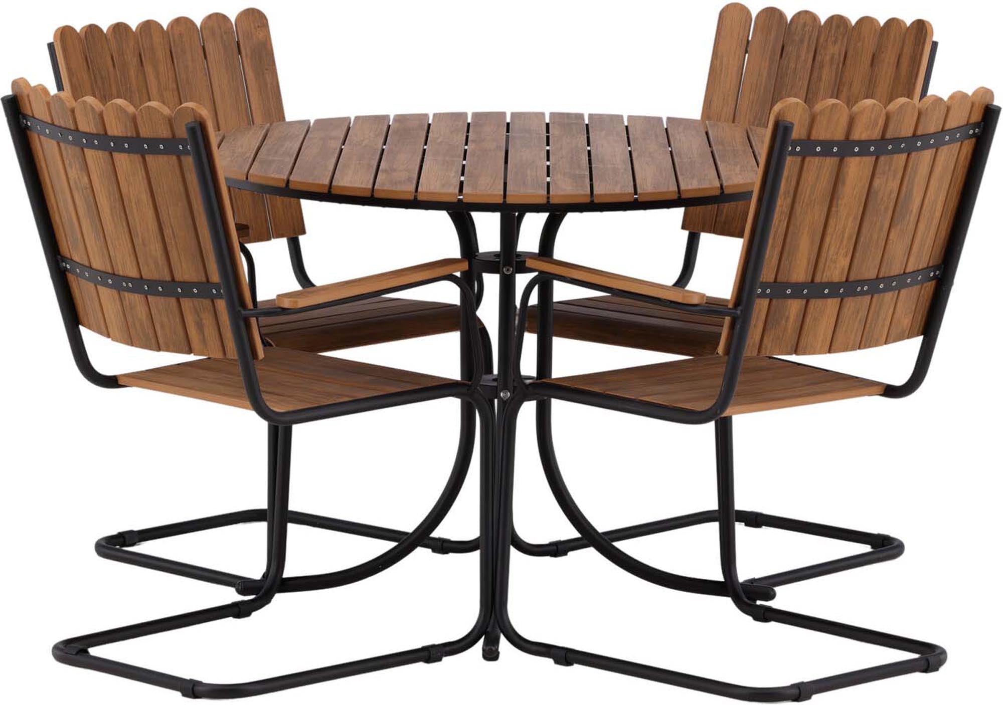 Das Holmsund Outdoor-Tischset von Venture Home bietet stilvolles Design und Komfort, perfekt für Garten oder Terrasse, Platz für 4 Personen.