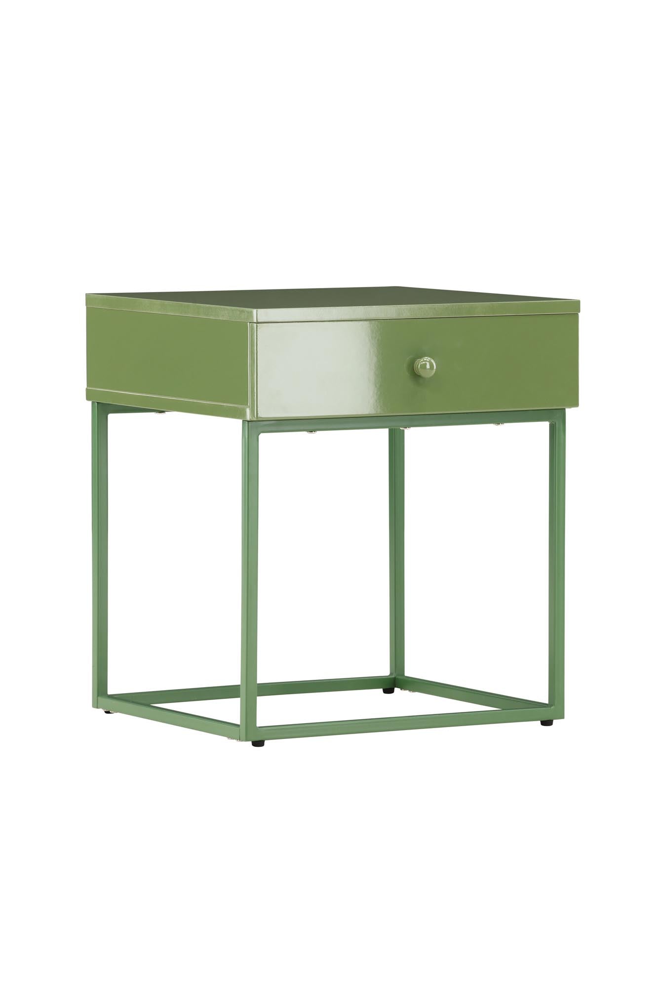 Erleben Sie den Bakal Nachttisch von Venture Home: Ein elegantes, modernes Möbelstück aus pulverbeschichtetem Stahl mit praktischem Stauraum und zeitloser Ästhetik.