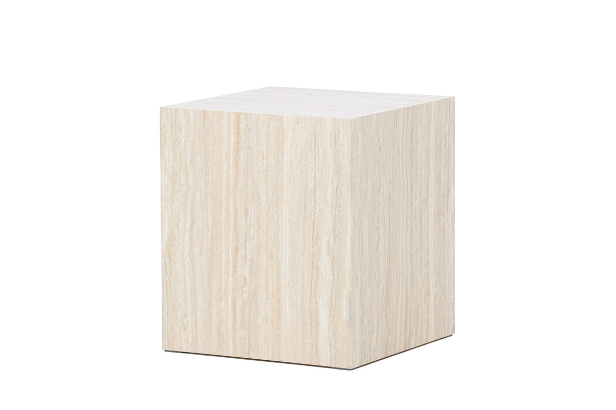 York Sofatisch von Venture Home, beiger Beistelltisch aus MDF mit quadratischer Tischplatte und schlichten Beinen im Steinlook