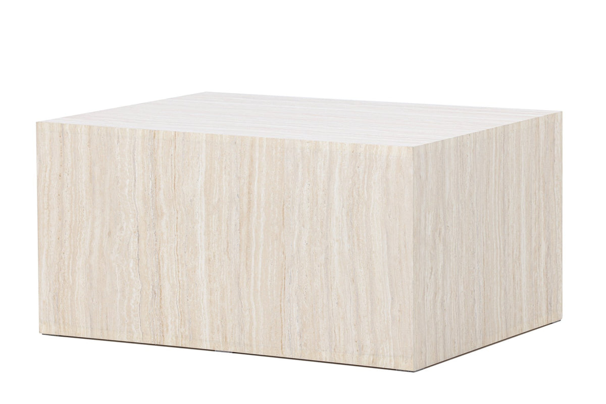 York Sofatisch von Venture Home, beiger Beistelltisch aus MDF mit quadratischer Tischplatte und schlichten Beinen im Steinlook