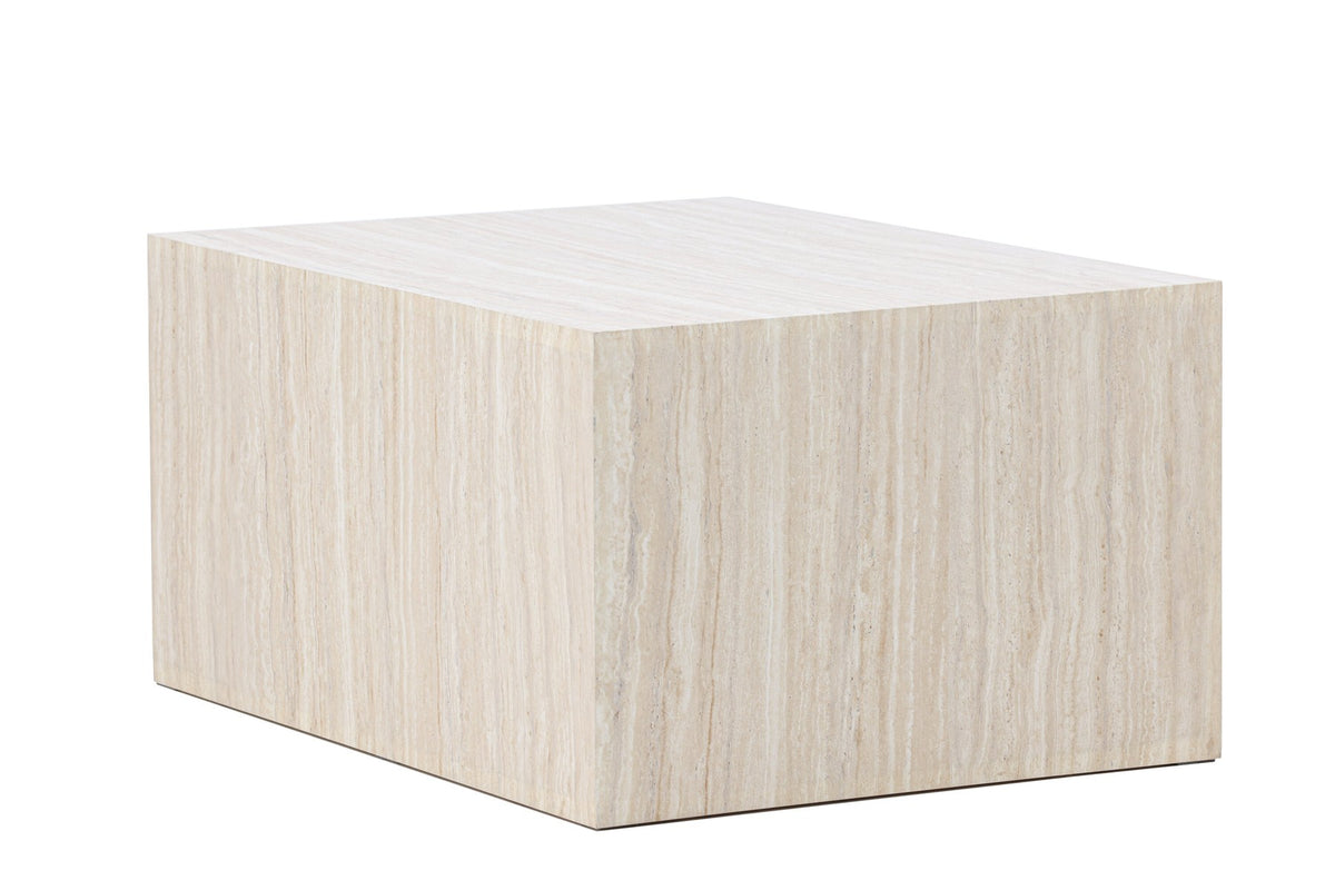 York Sofatisch von Venture Home, beiger Beistelltisch aus MDF mit quadratischer Tischplatte und schlichten Beinen im Steinlook