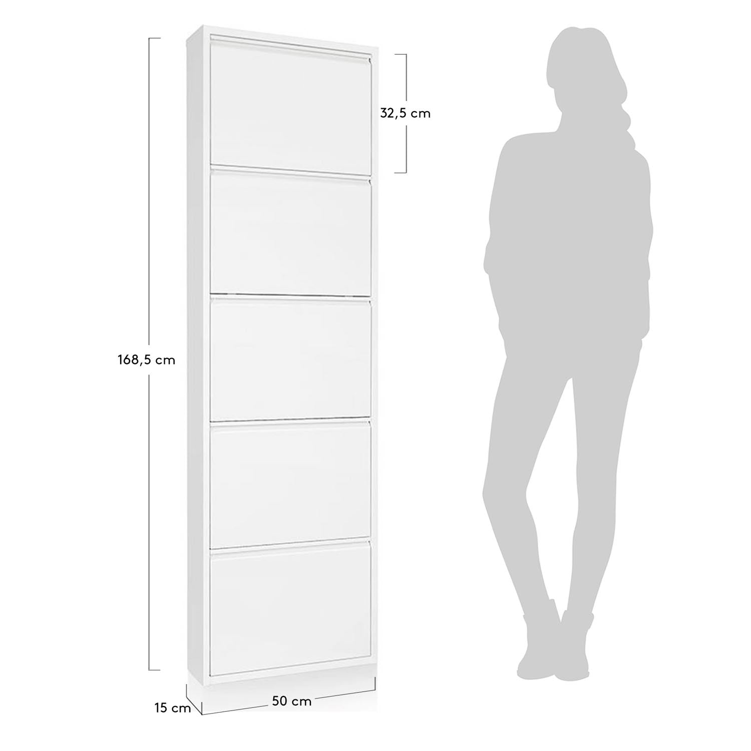 Eleganter, 5-türiger Ode Schuhschrank von Kave Home: 50x168,5 cm, weiss, aus robustem Stahl, ideal für stilvolle Ordnung.