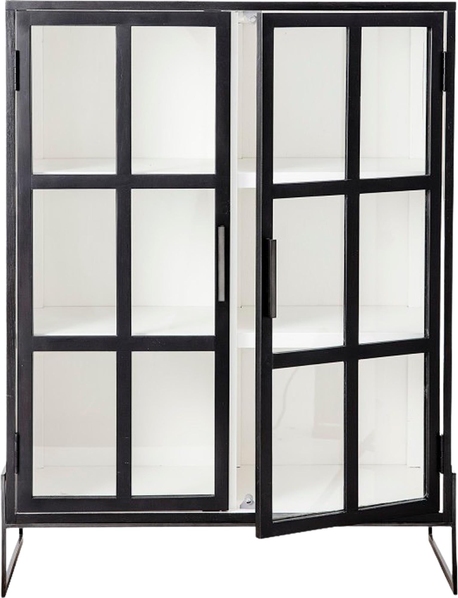 Eleganter Opal Kabinett von Bloomingville, schwarz lackiert mit Eiche-Details, ideal für stilvolle und moderne Inneneinrichtungen.