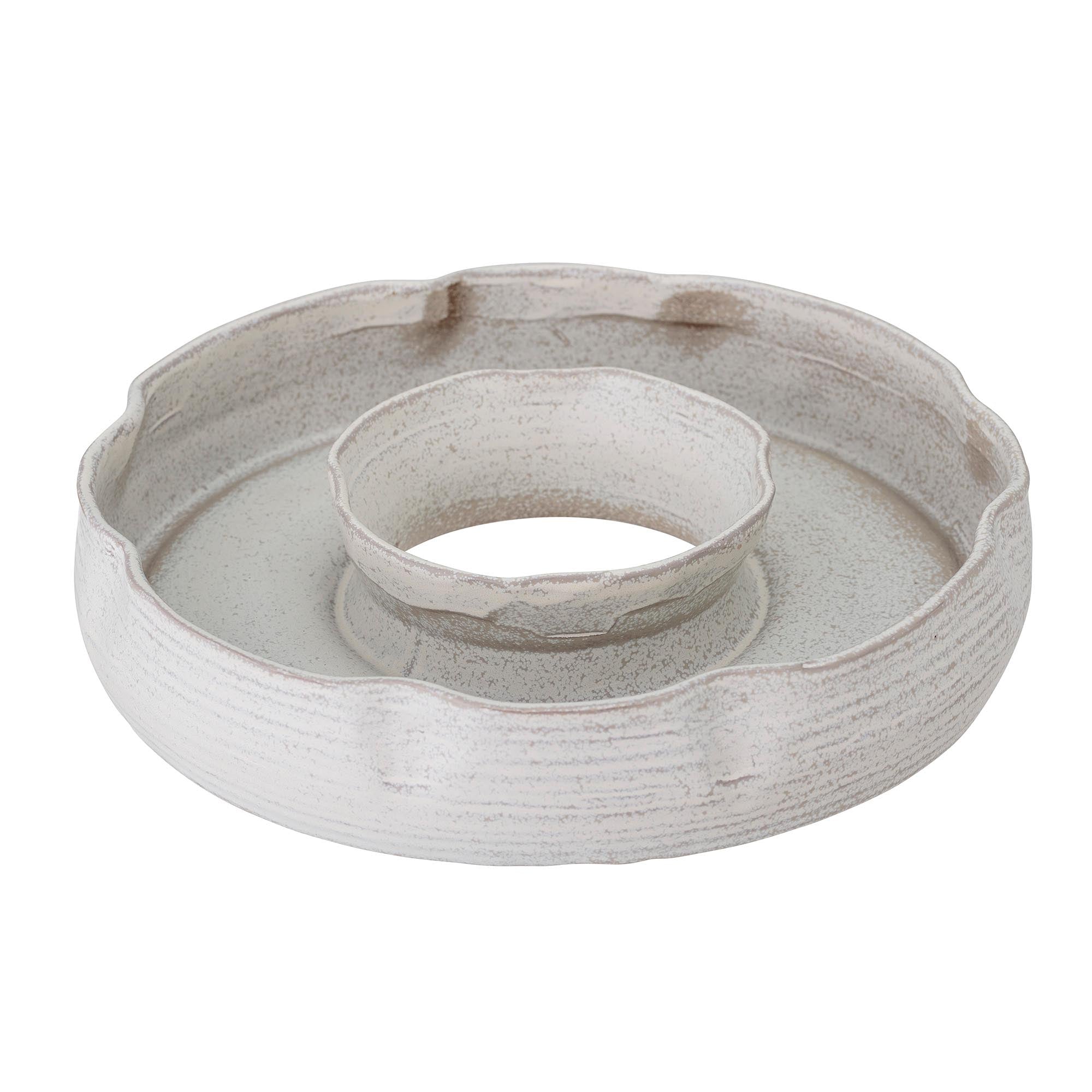 Elegantes Leda Tablett aus grauem Steingut von Bloomingville: stilvoll, robust, vielseitig für Küche und Esszimmer.