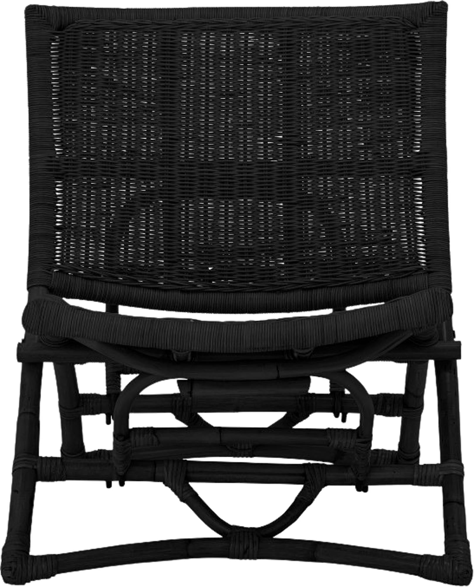 Eleganter Baz Loungesessel aus schwarzem Rattan von Bloomingville: Stilvoll, komfortabel, faltbar, ideal für drinnen und draussen.