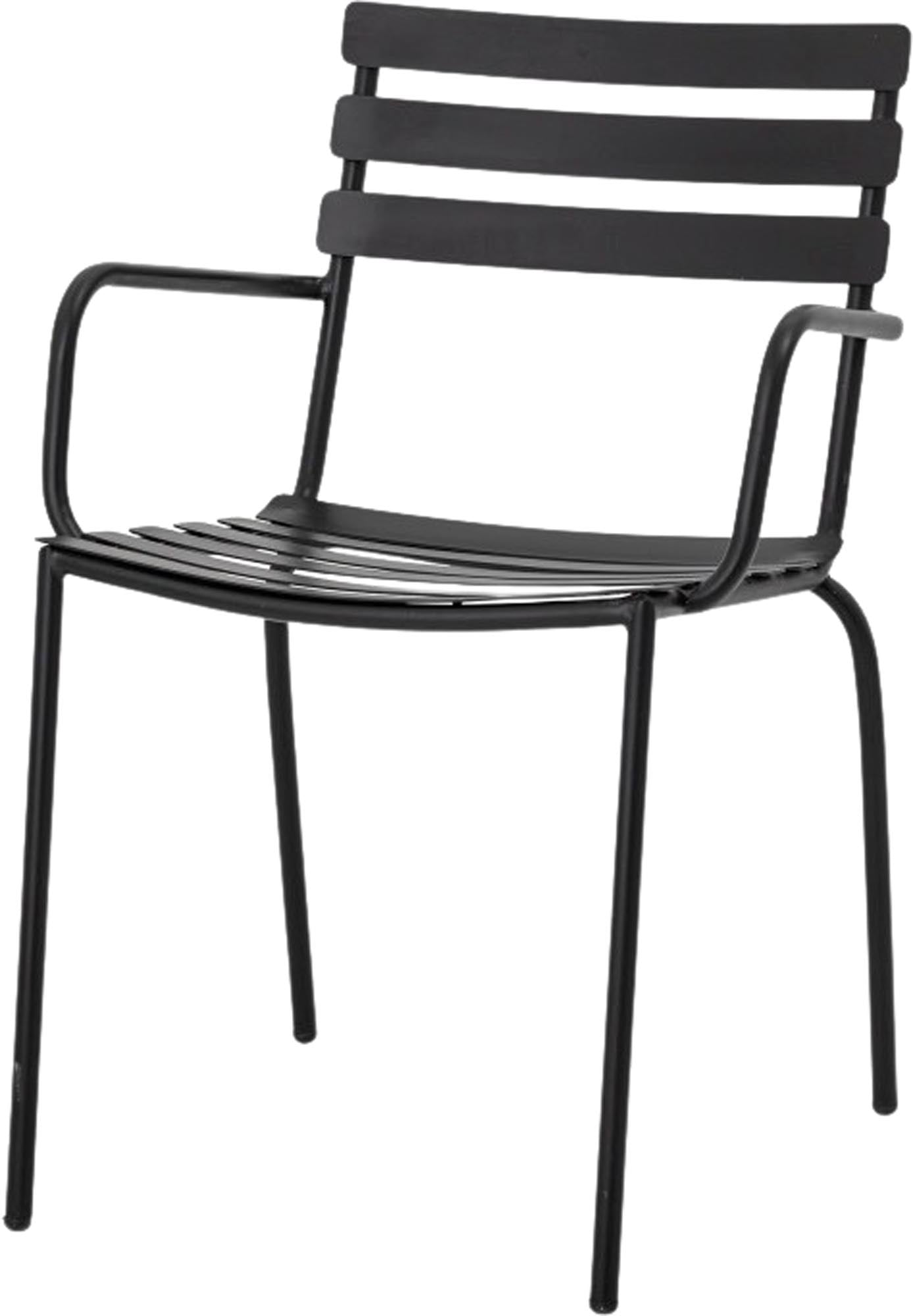 Der Monsi Esszimmerstuhl von Bloomingville besticht durch sein modernes Design aus schwarzem, verzinktem Eisen und zeitlose Eleganz.