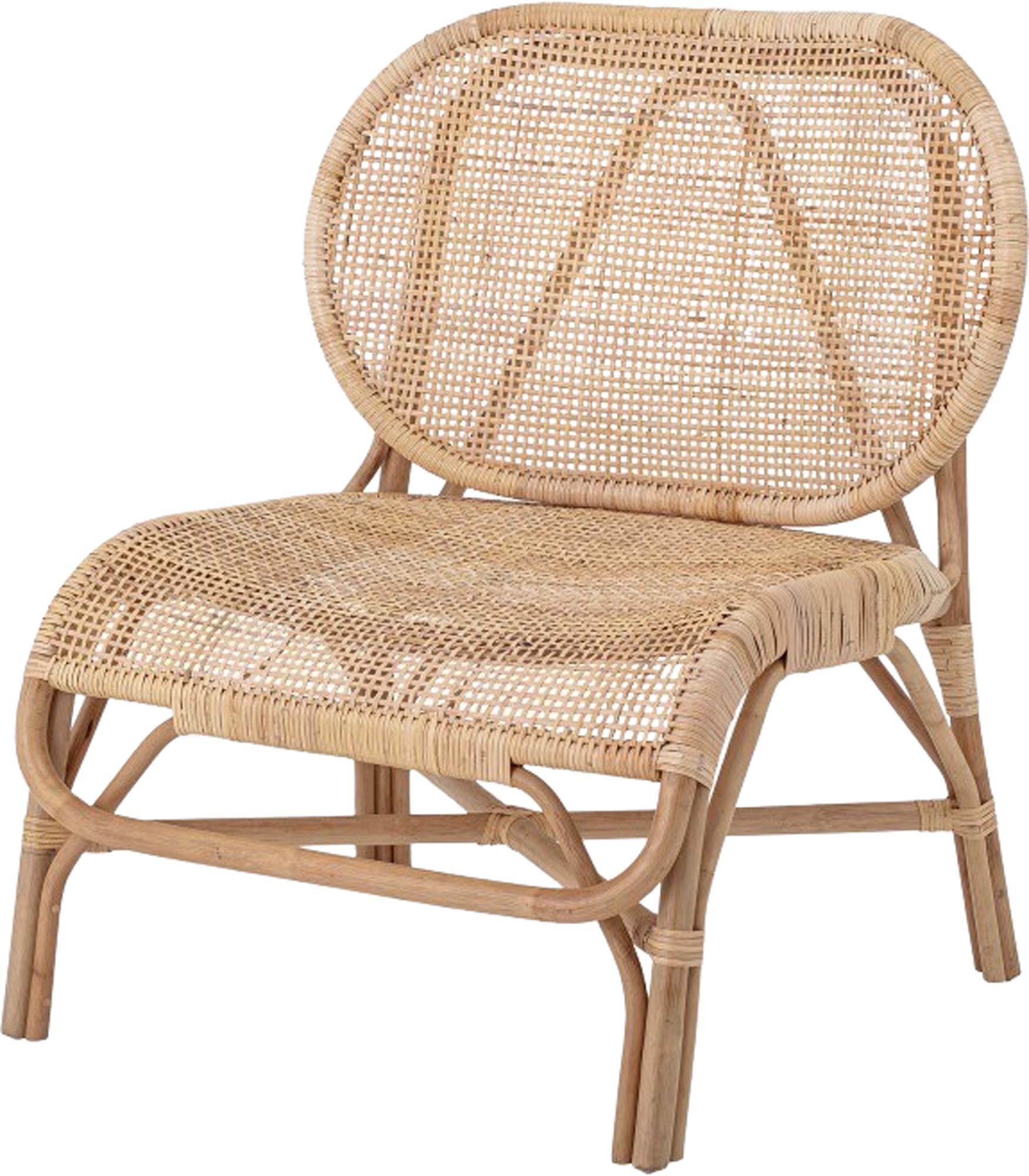 Stilvoller Loungesessel aus natürlichem Rattan von Bloomingville, perfekt für gemütliche und elegante Wohnbereiche.