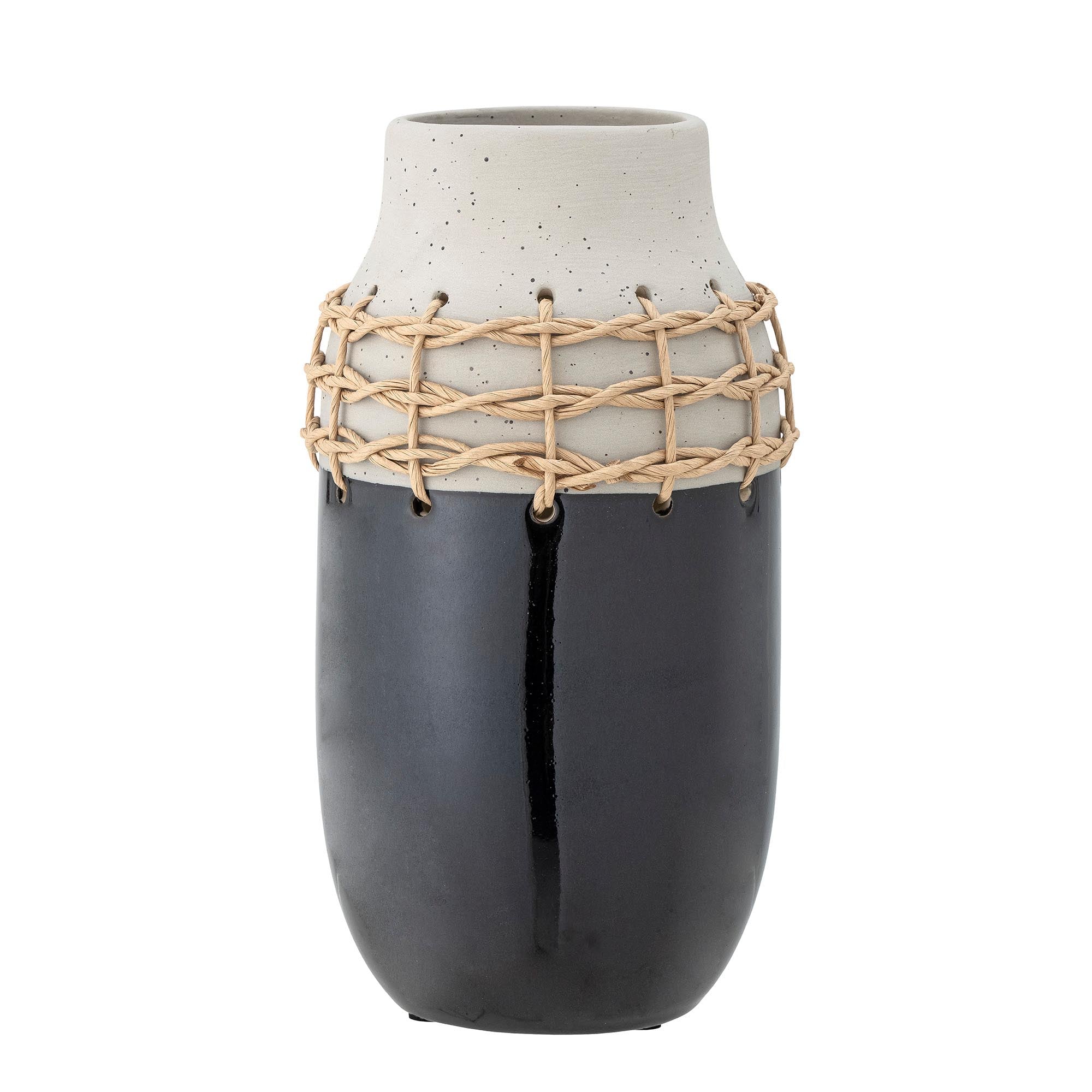 Elegante Janie Vase von Bloomingville: Schwarze Keramik, dekoratives Papiergarn, ideal für Blumenarrangements. Stilvoll und vielseitig.