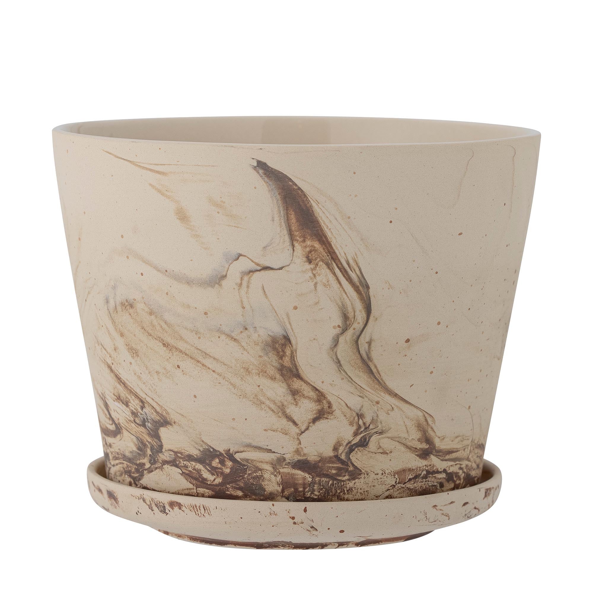 Stacy Blumentopf: Rustikales Steingut-Design mit passender Untertasse.