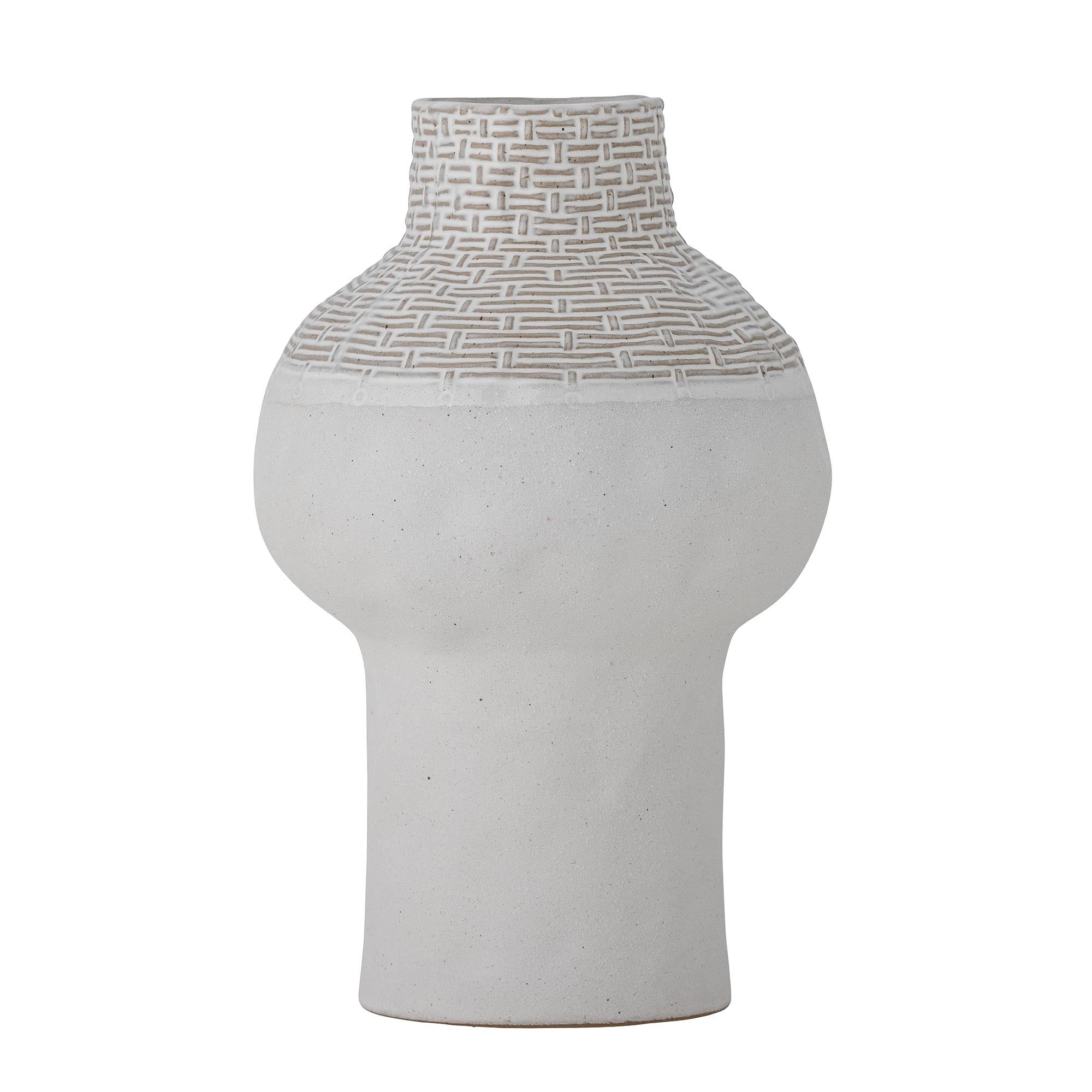 Elegante Iyore Vase aus weissem Steingut von Bloomingville, zeitlos und vielseitig, ideal für Blumen oder als stilvolles Wohnaccessoire.