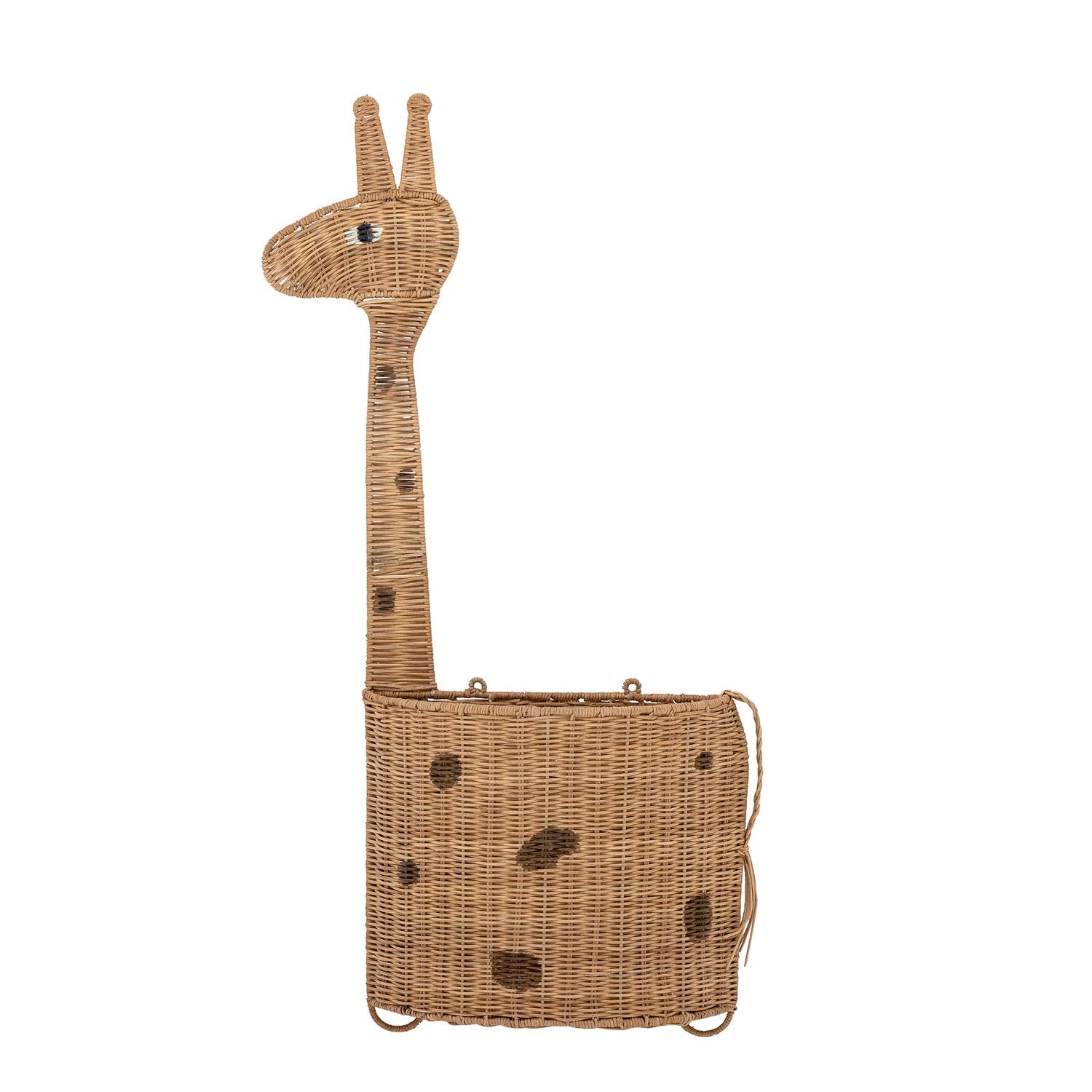 Der Philine Wandkorb aus Rattan von Bloomingville MINI ist ein niedliches, langlebiges Aufbewahrungselement in Giraffenform für Kinderzimmer.