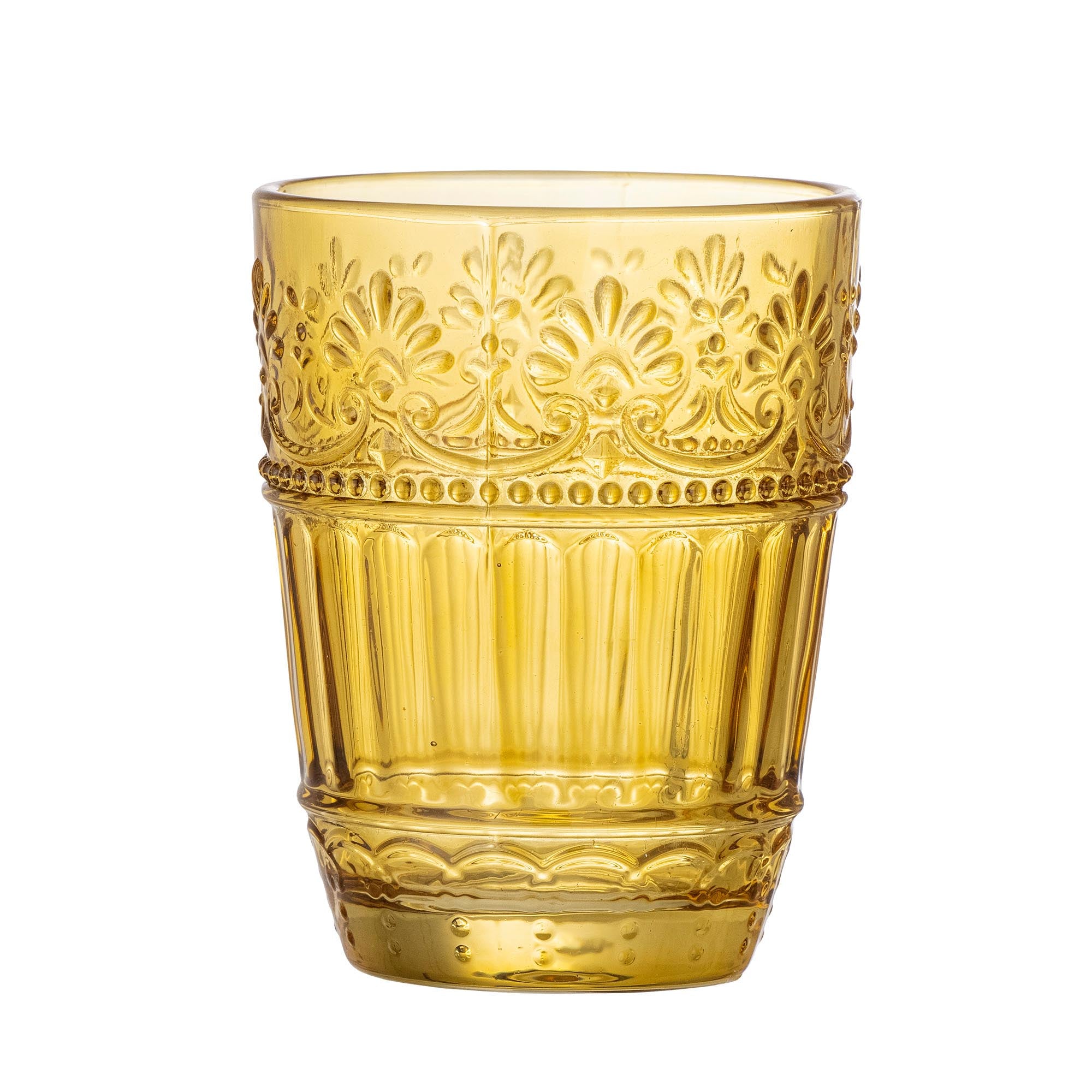 Feyza Trinkglas, Gelb: Stilvolles, geprägtes Design, langlebig, spülmaschinenfest. Perfekt für Cocktails und Limonade.