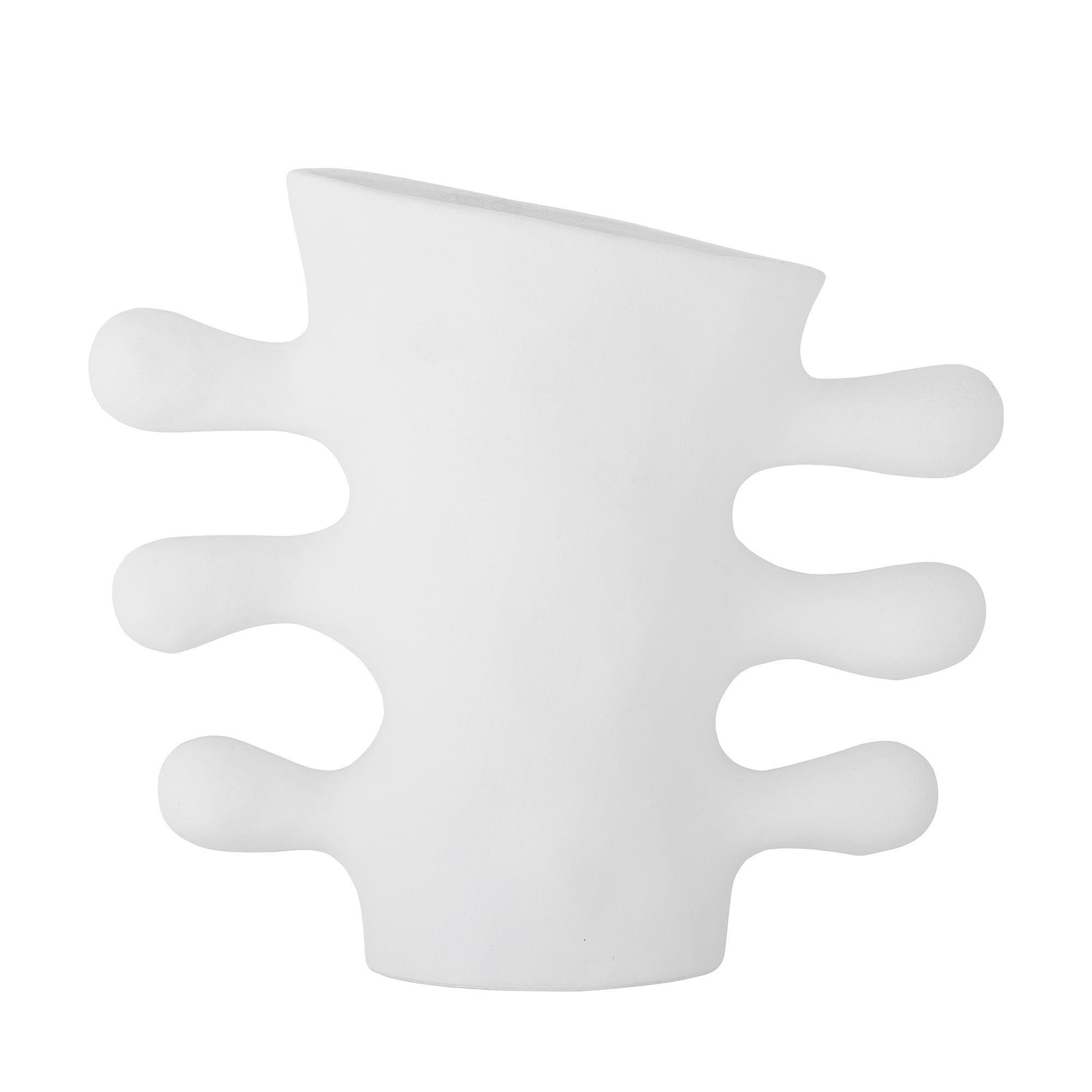 Entdecken Sie die elegante Pernilla Vase von Bloomingville aus weißem Steingut. Ideal für große Blumensträuße und harmonische Wohnaccessoires.