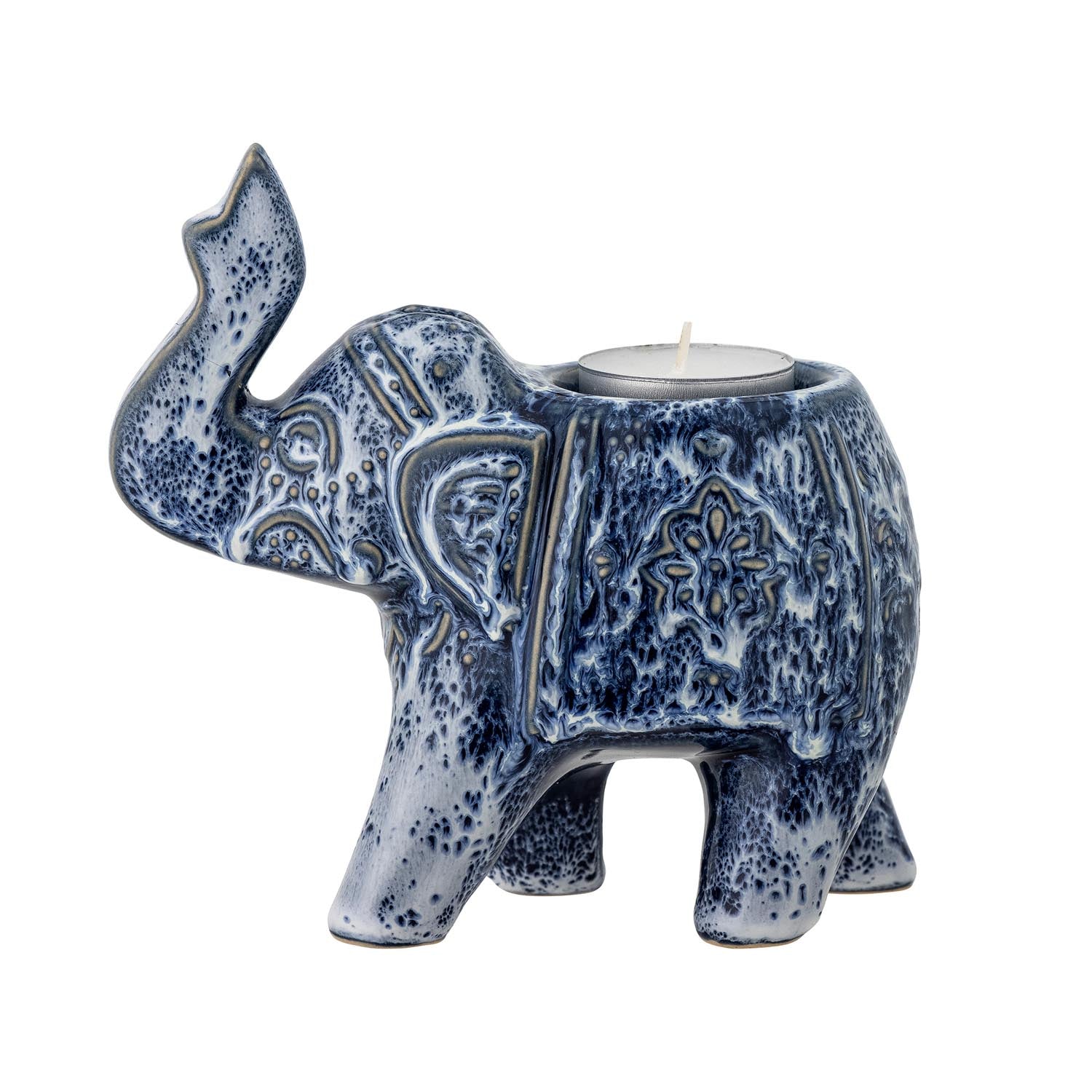 Eleganter Teelichthalter Oliphant aus blauem Steingut von Creative Collection, ideal für stilvolle Dekoration und gemütliches Ambiente.