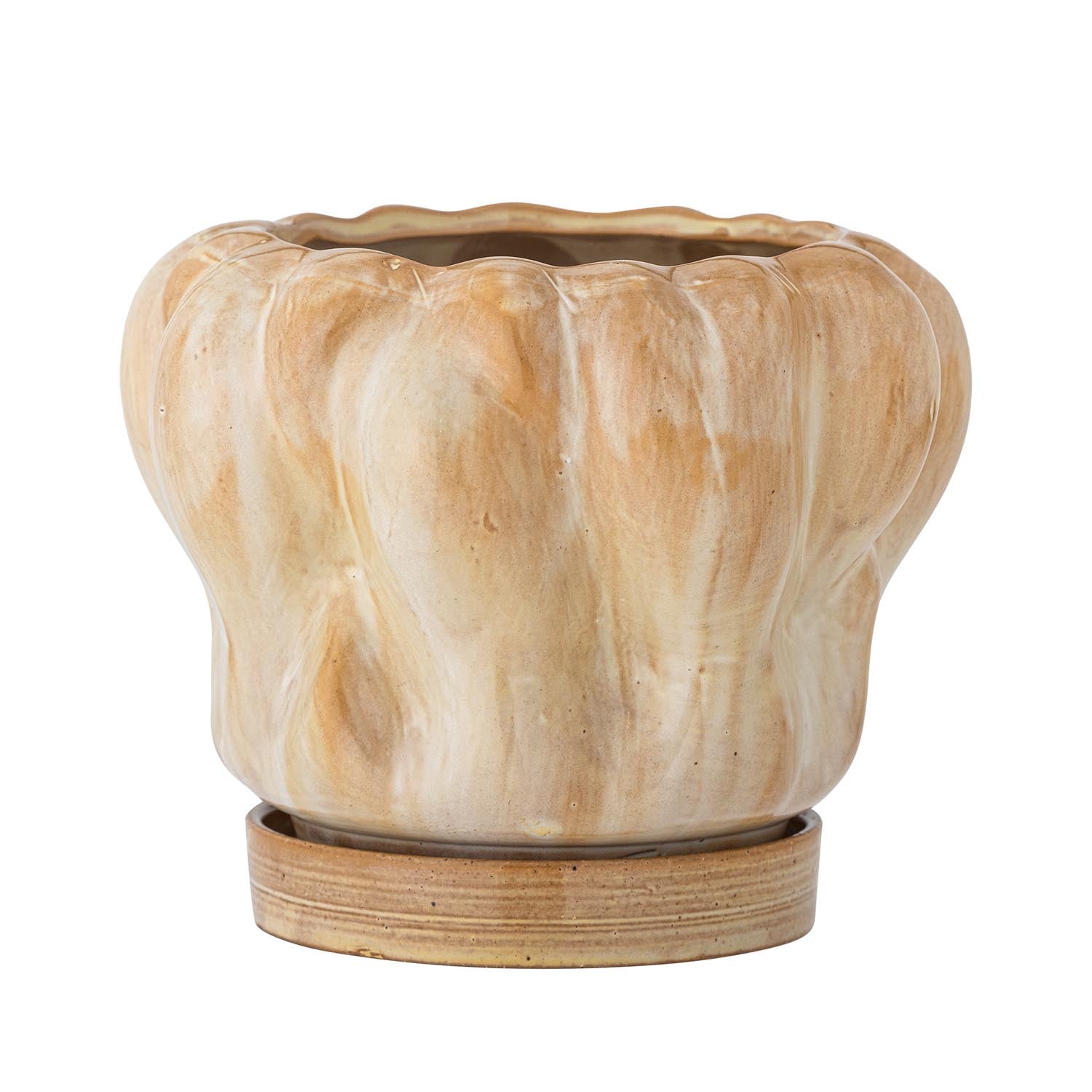 Hollis Blumentopf: Skandinavisches Design, Steingut, natürliche Wärme, einzigartige Glasur, mit Untertasse, stilvolle Präsentation.