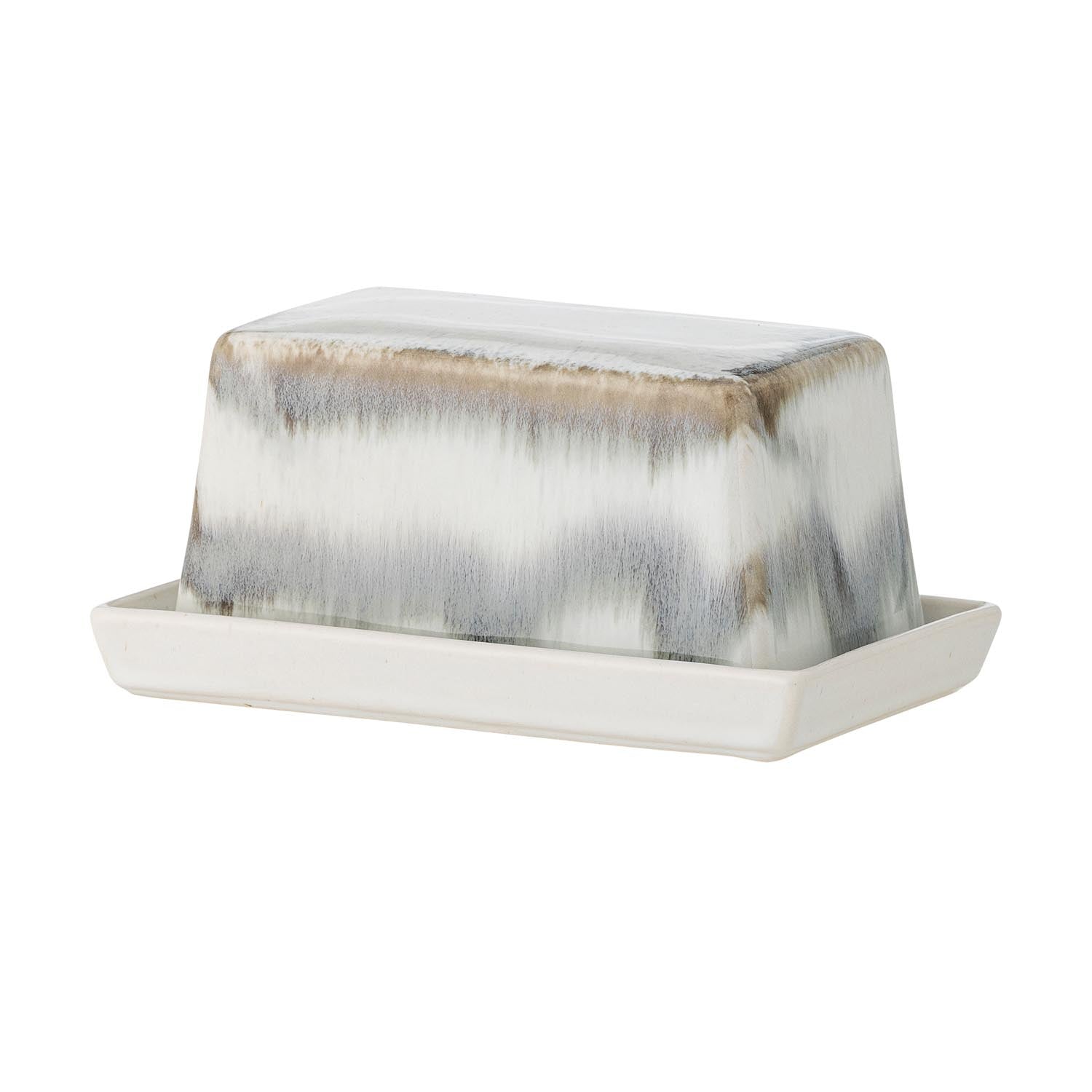 Die graue Butterdose Paula von Bloomingville aus Steingut vereint skandinavisches Design mit praktischer Eleganz für Ihren Tisch.