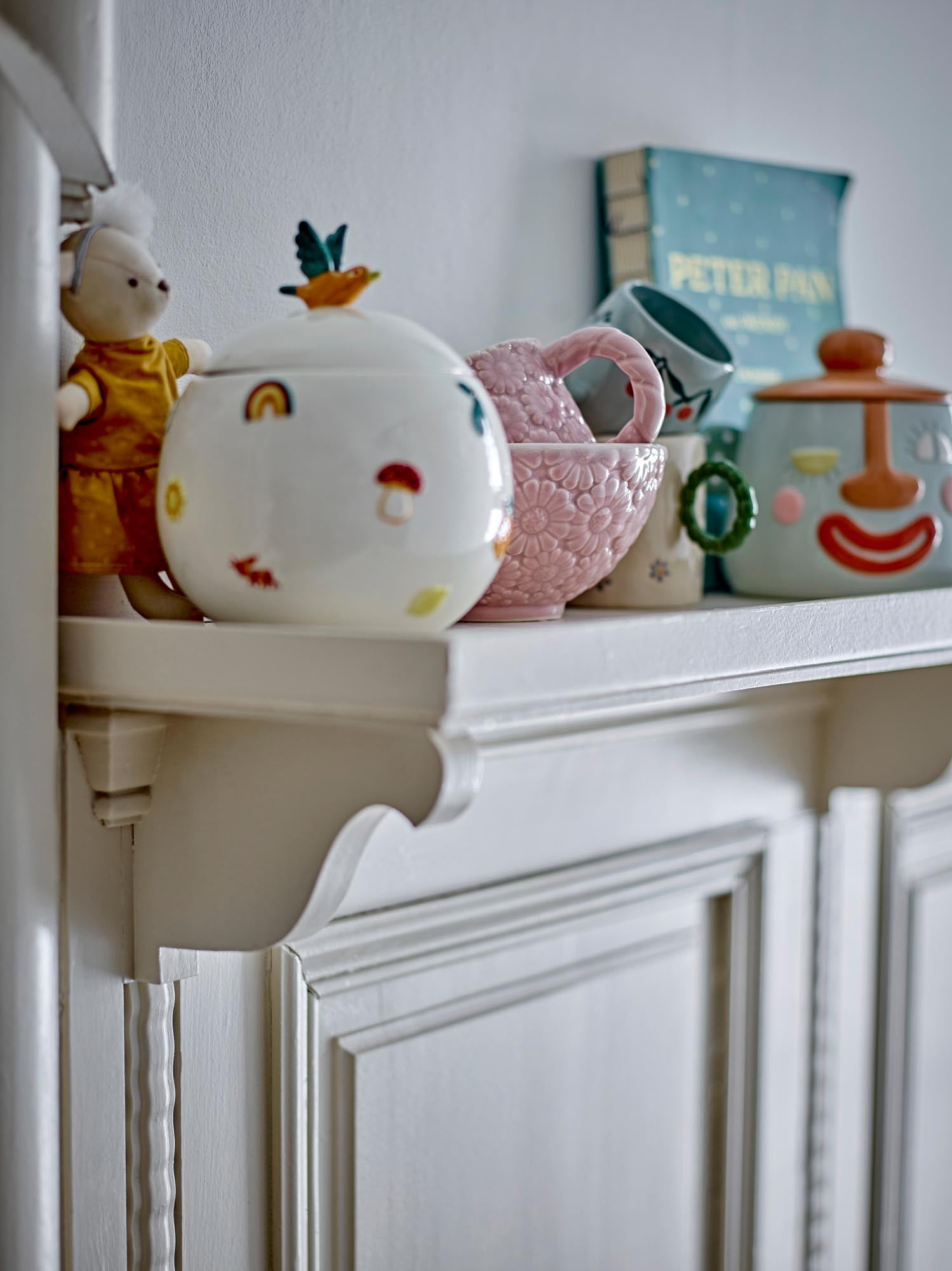 Elegantes Agnes Gefäss mit Deckel aus weissem Steingut von Bloomingville Mini, perfekt für dekorative und praktische Aufbewahrung.